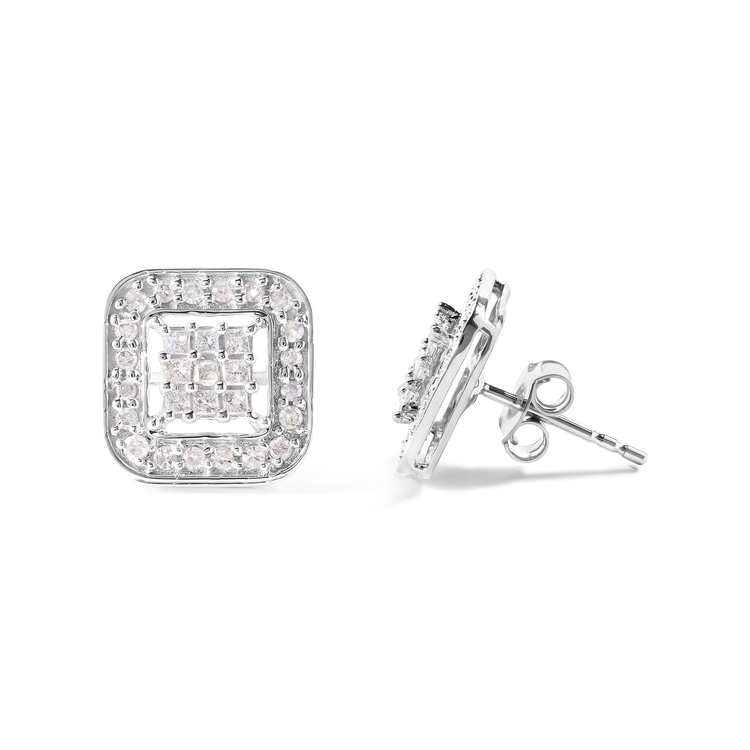 10K White Gold 5/8 Cttw Diamond Square Shaped Composite Stud Earrings I-J Color, I1-I2 Clarity on sale at MyriadMart
