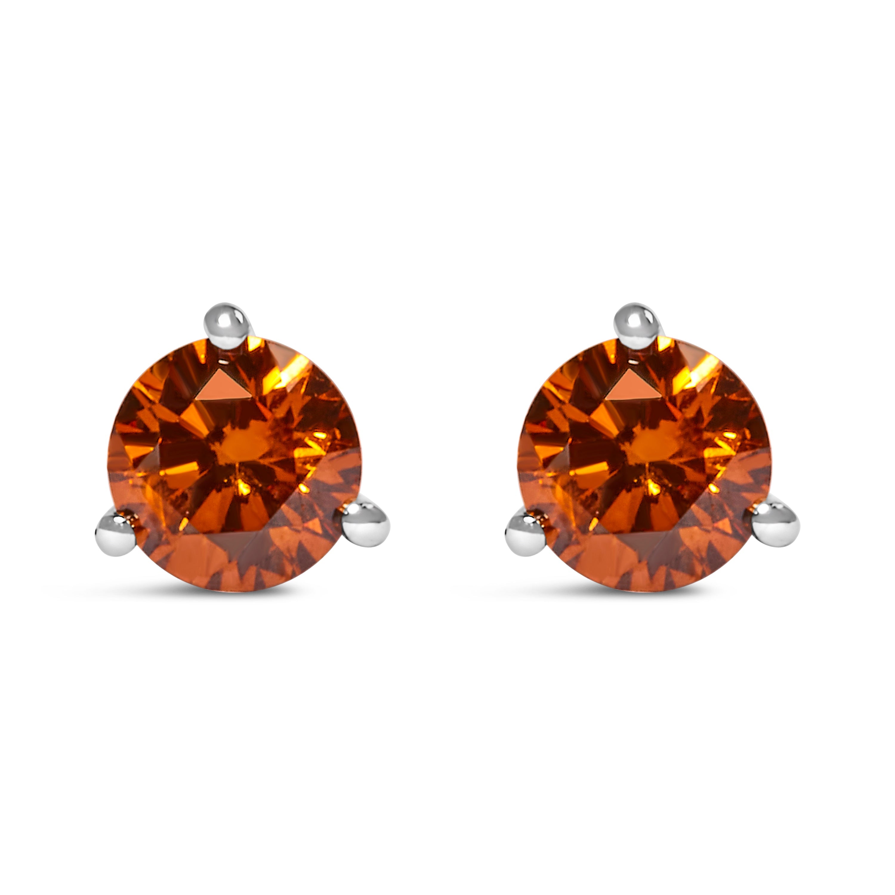 14K White Gold 1/2 Cttw Lab-Grown Round Brilliant-Cut Orange Diamond Classic 3-Prong Martini set Stud Earrings Orange Color, VS1-VS2 Clarity on sale at MyriadMart
