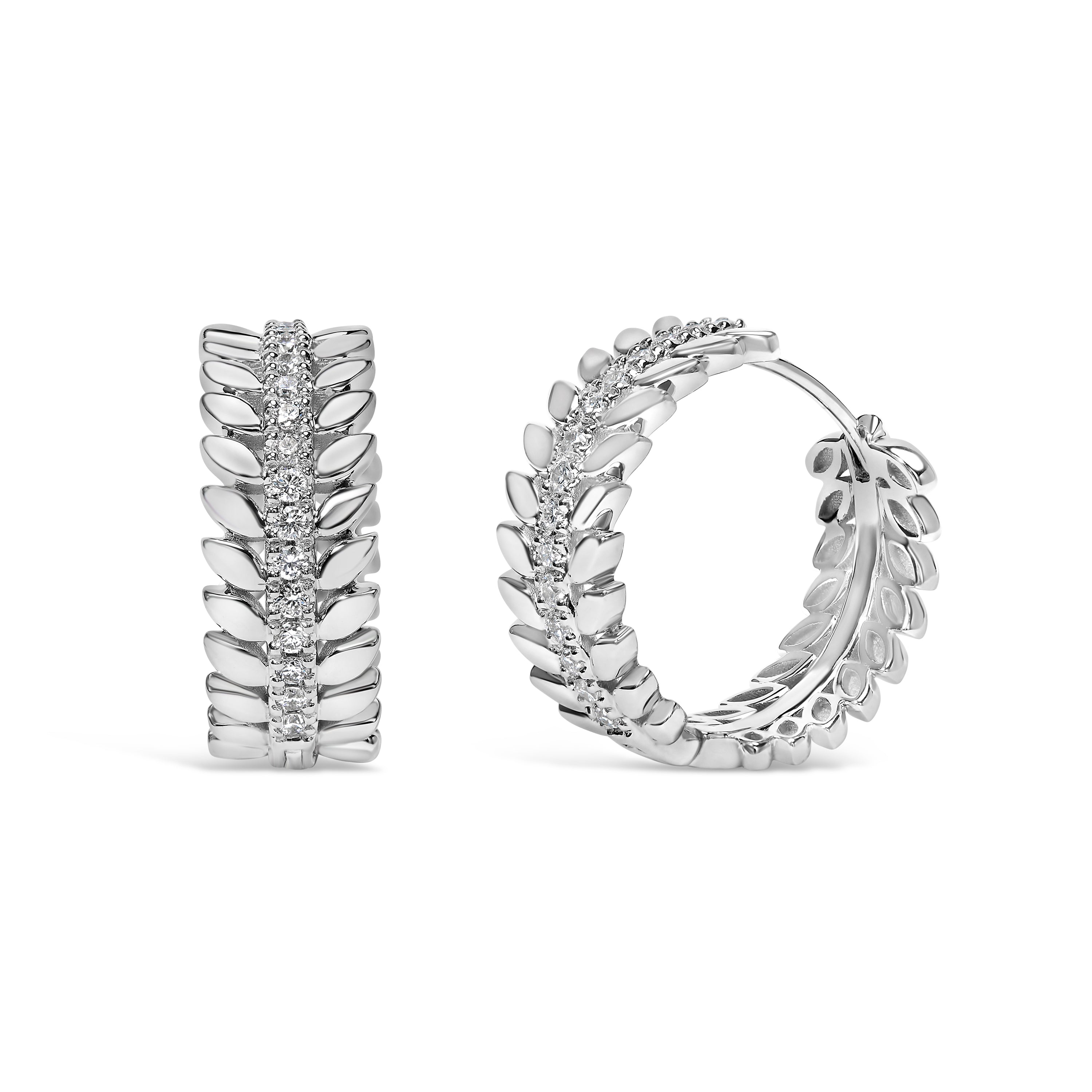 14K White Gold 1/4 Cttw Lab Grown Diamond Leafy Wreath Hoop Earrings F-G Color, VS1-VS2 Clarity on sale at MyriadMart