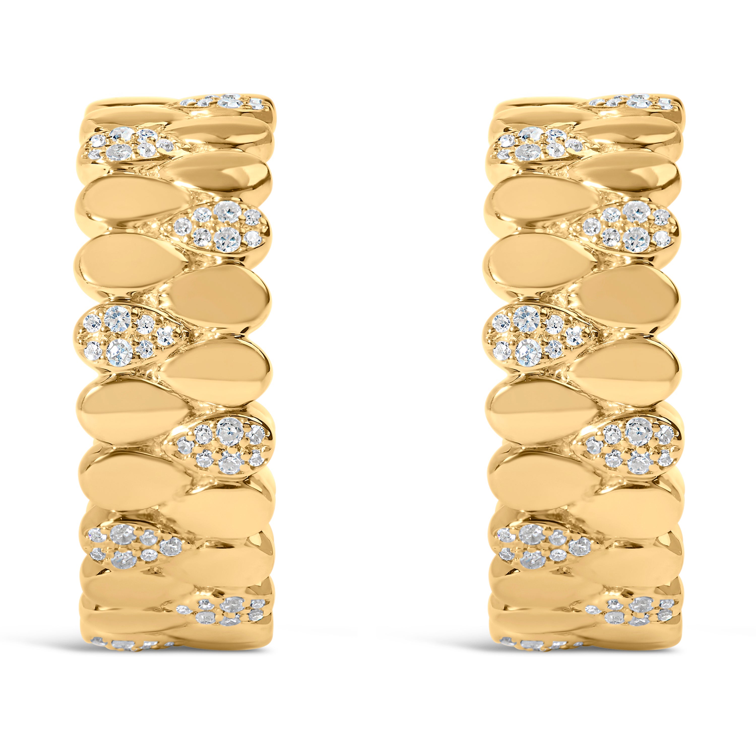 14K Yellow Gold Plated .925 Sterling Silver 3/8 Cttw Diamond Pave Pear Link J Hoop Earrings H-I Color, I1-I2 Clarity on sale at MyriadMart