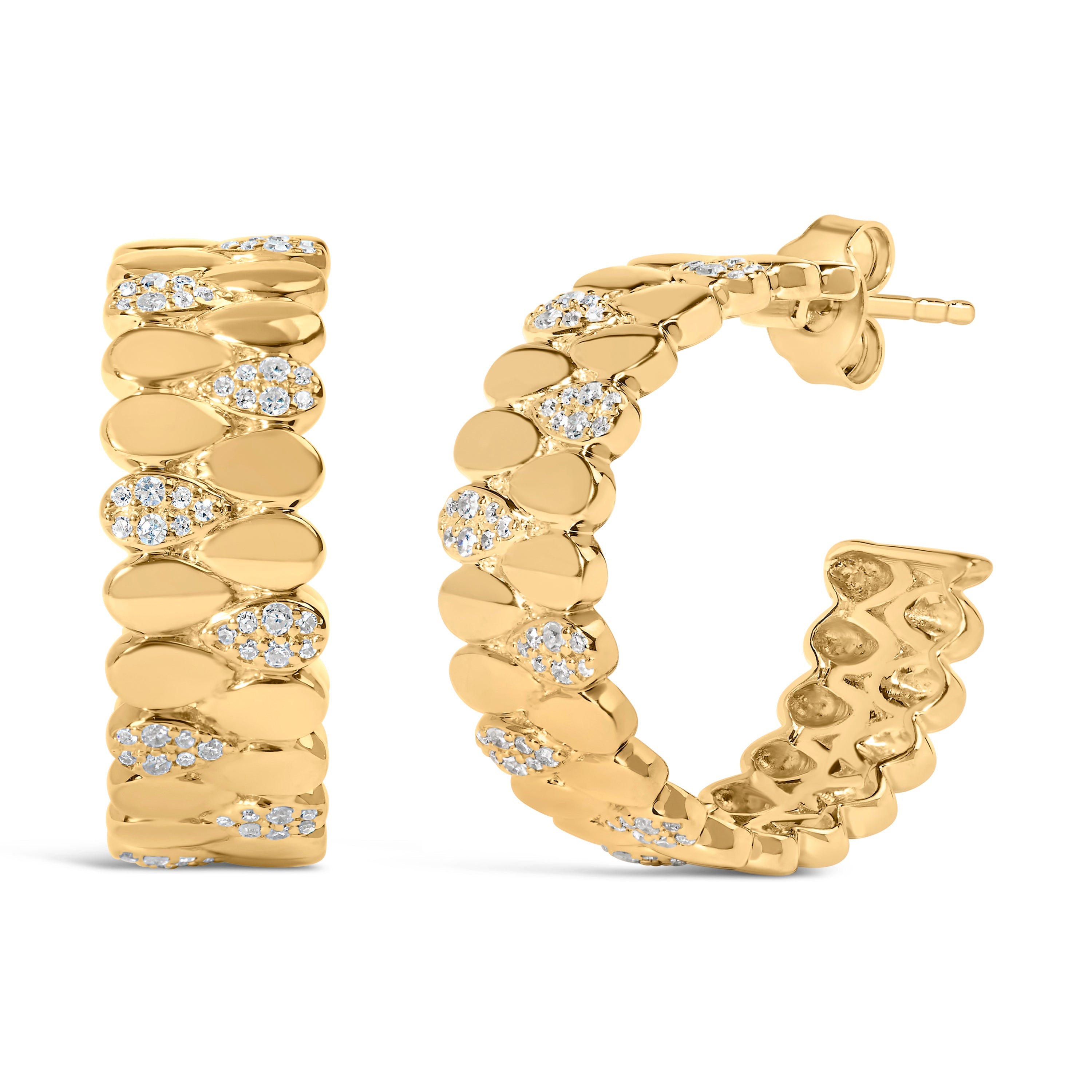 14K Yellow Gold Plated .925 Sterling Silver 3/8 Cttw Diamond Pave Pear Link J Hoop Earrings H-I Color, I1-I2 Clarity on sale at MyriadMart