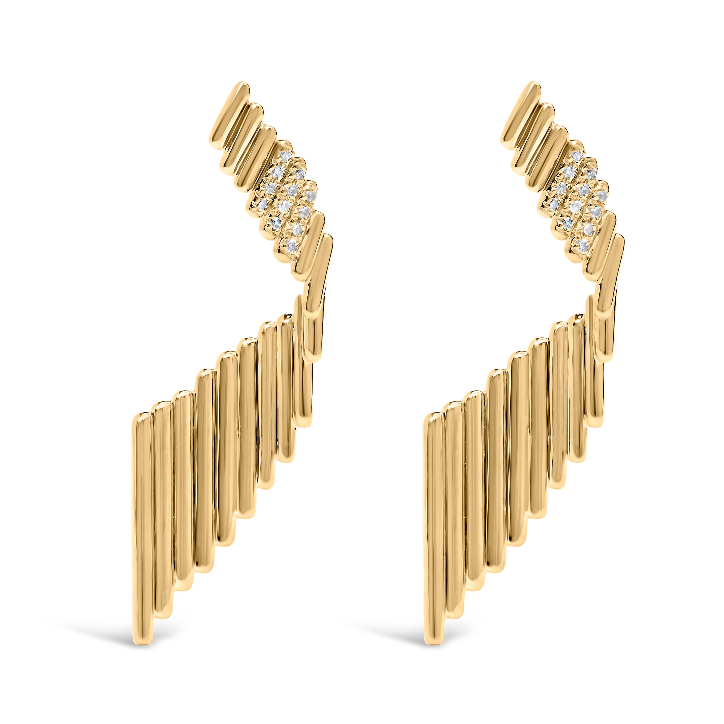 14K Yellow Gold Plated .925 Sterling Silver Sculpted Diamond Accent Drop Earrings H-I Color, I1-I2 Clarity on sale at MyriadMart