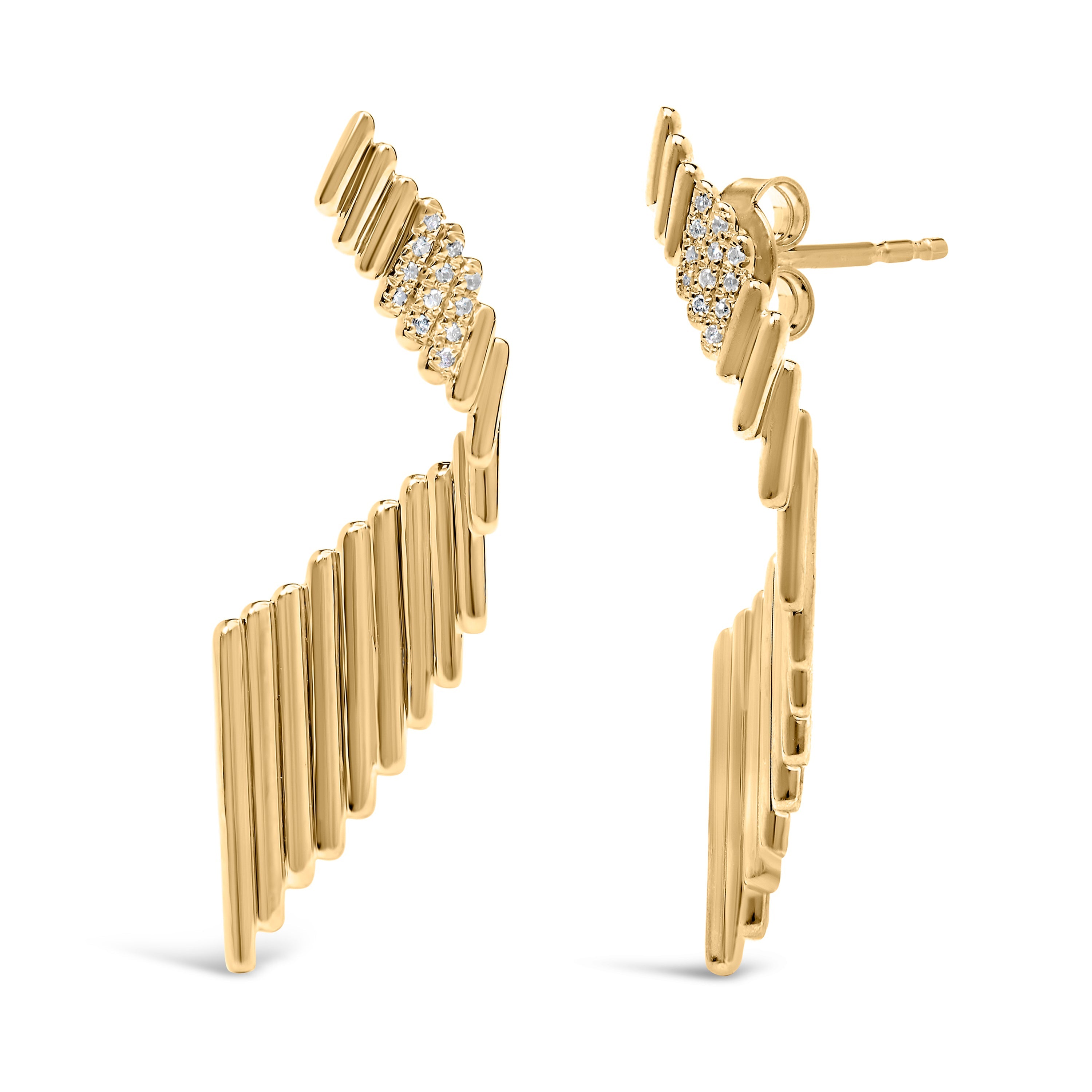 14K Yellow Gold Plated .925 Sterling Silver Sculpted Diamond Accent Drop Earrings H-I Color, I1-I2 Clarity on sale at MyriadMart