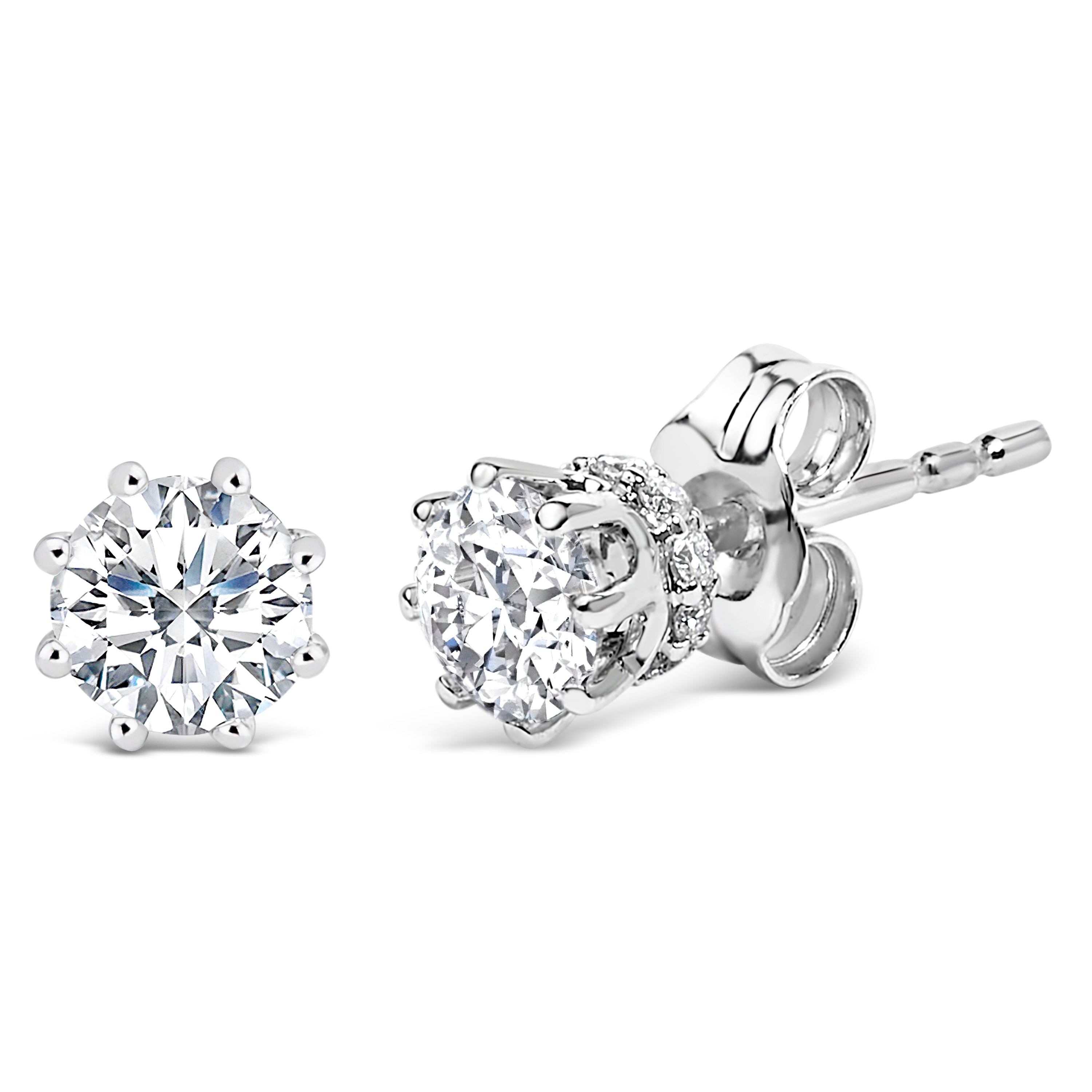 14K White Gold 1.0 Cttw Lab-Grown Diamond 8 Prong Hidden Halo Stud Earrings F-G Color, VS1-VS2 Clarity on sale at MyriadMart
