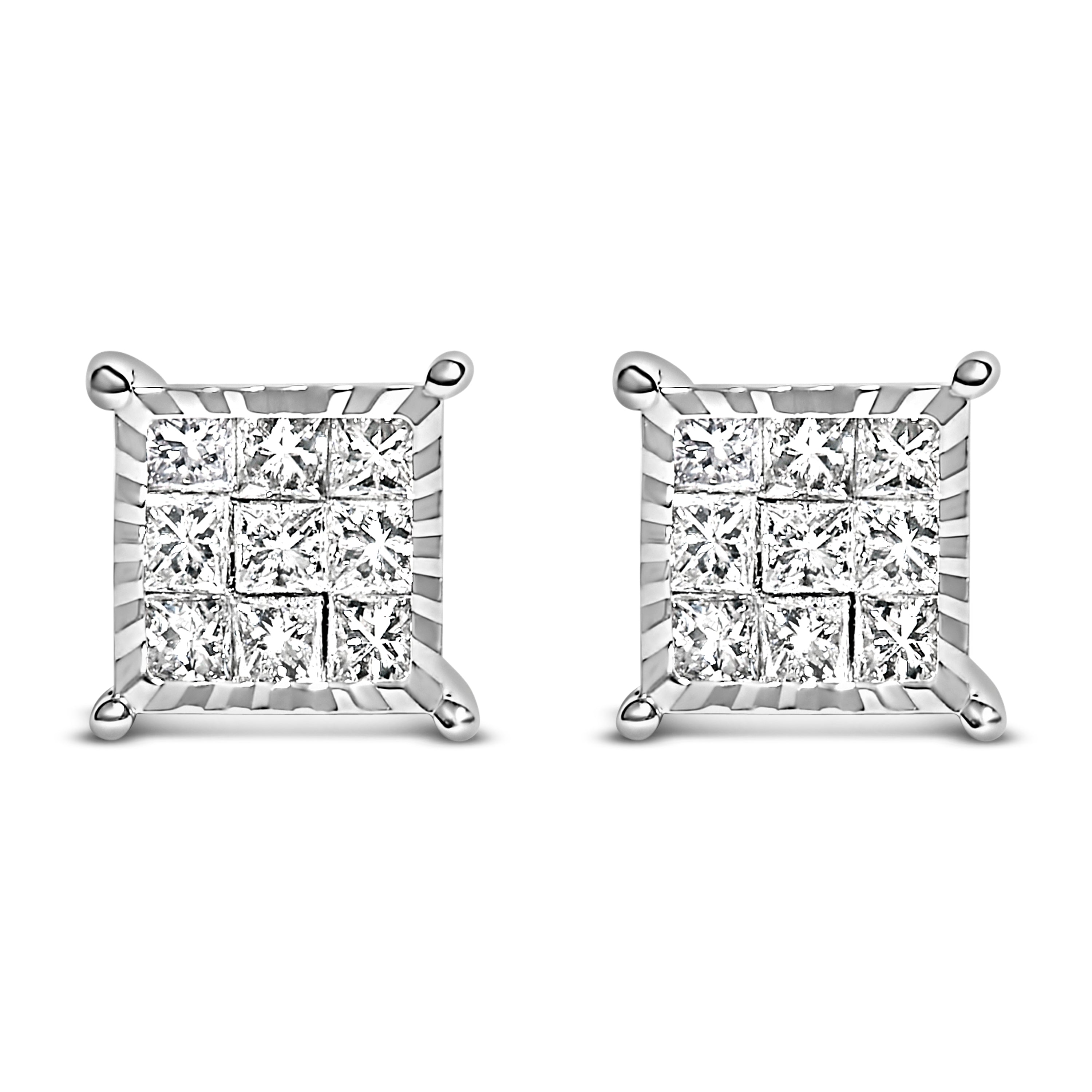 Sterling Silver 1/2 Cttw Princess Diamond Composite Square Stud Earrings on sale at MyriadMart