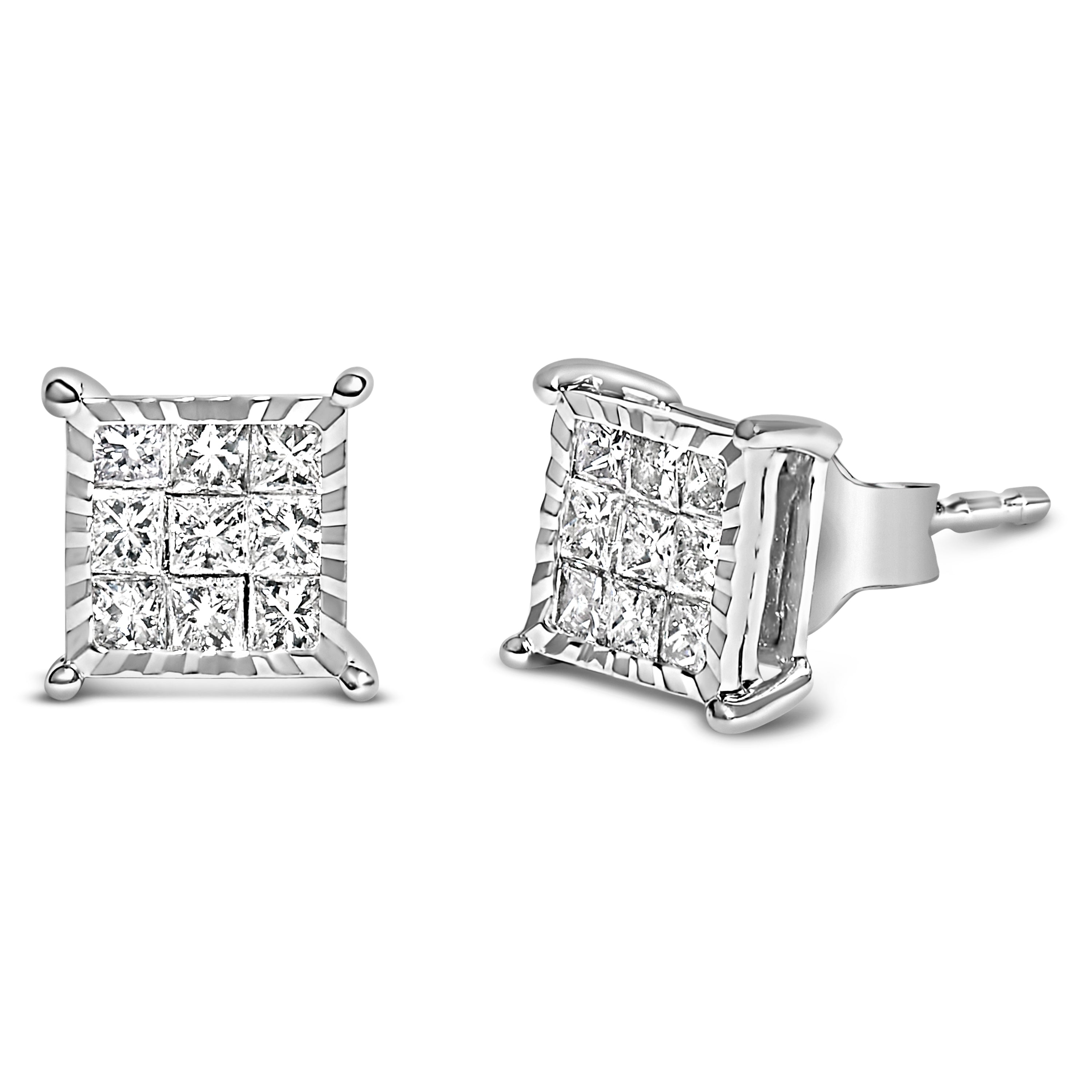 Sterling Silver 1/2 Cttw Princess Diamond Composite Square Stud Earrings on sale at MyriadMart