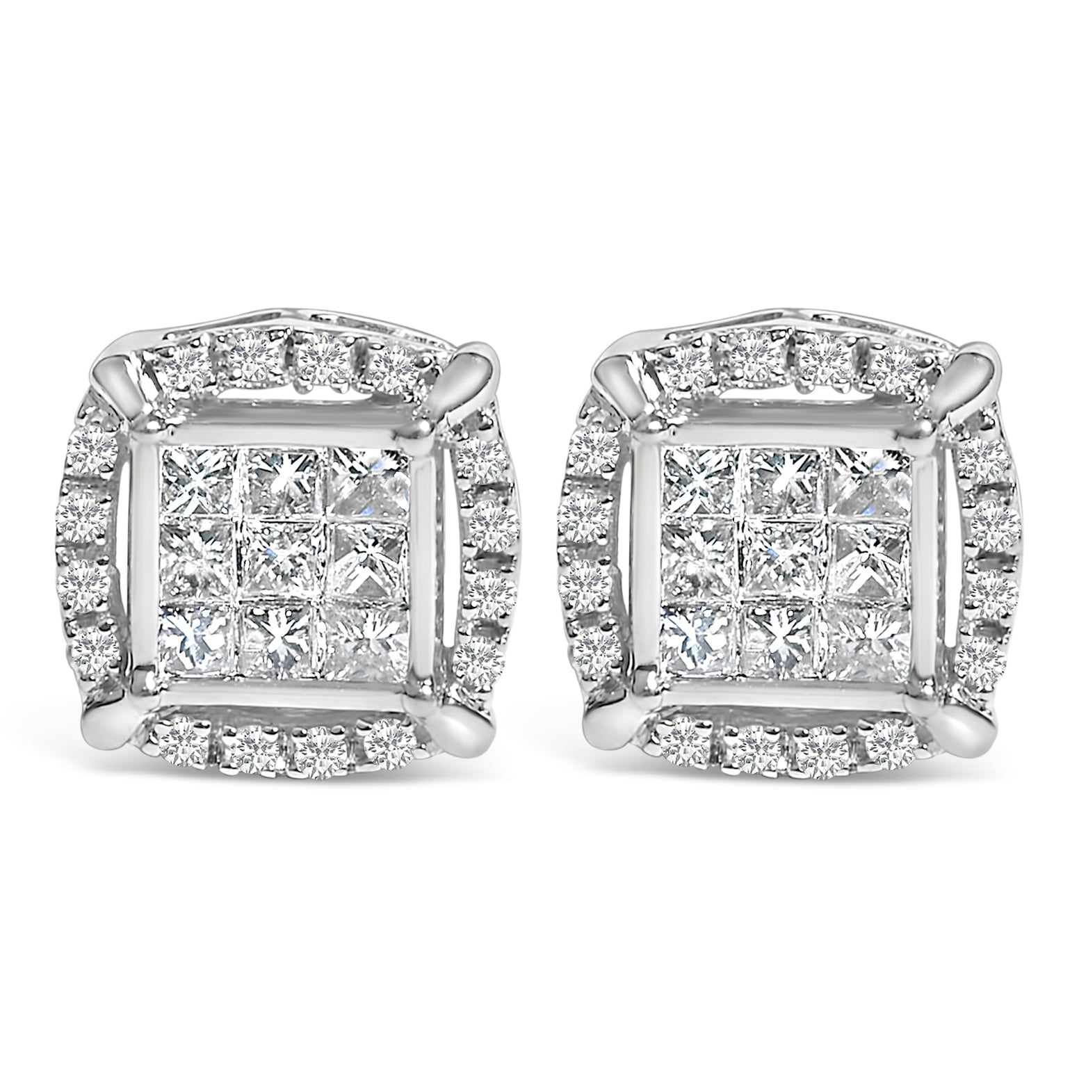 Sterling Silver 1/2 Cttw Princess Cut Diamond Composite and Halo Stud Earrings on sale at MyriadMart