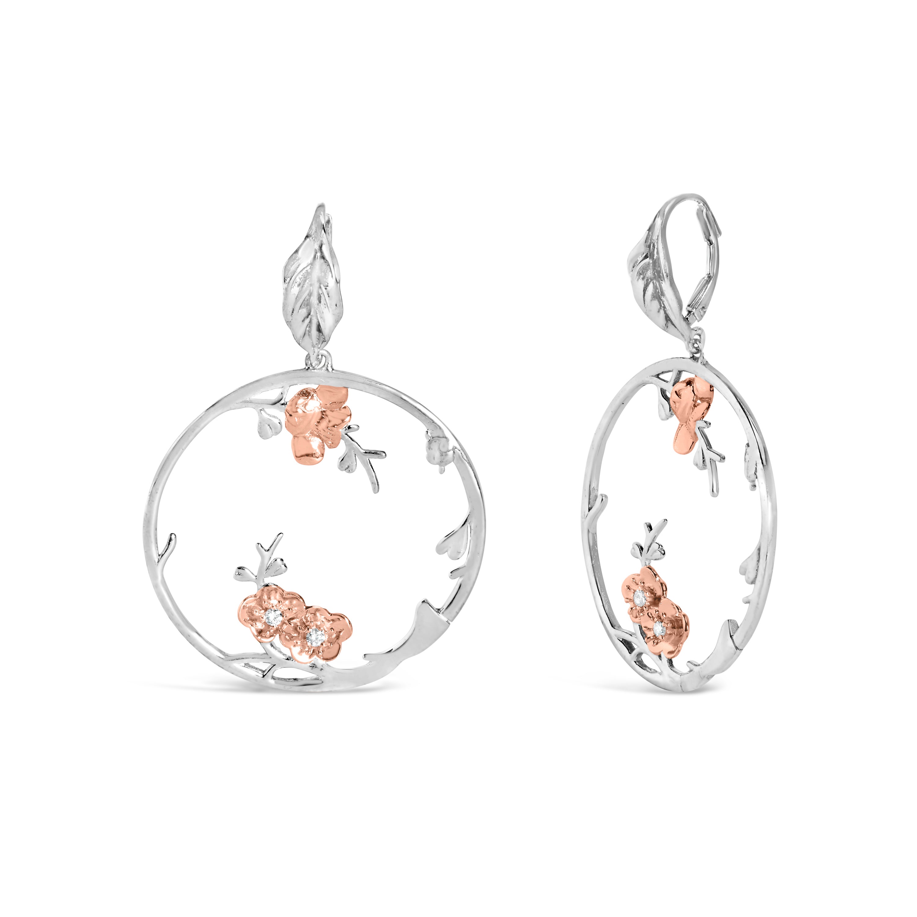 Rose Gold Plated .925 Sterling Silver 1/10 Cttw Diamond Floral Hoop Earrings I-J Color, SI1-SI2 Clarity on sale at MyriadMart
