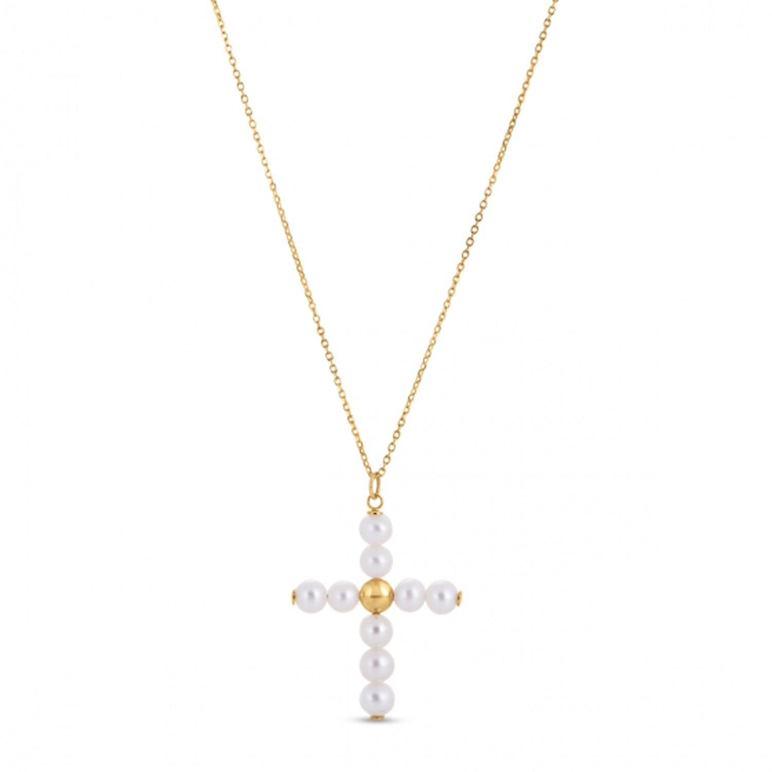 14k Yellow Gold Pearl Cross Pendant on sale at MyriadMart