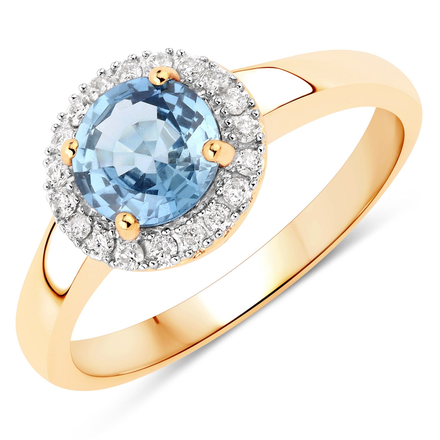 1.03 Carat Genuine Blue Sapphire and White Diamond 14K Yellow Gold Ring on sale at MyriadMart