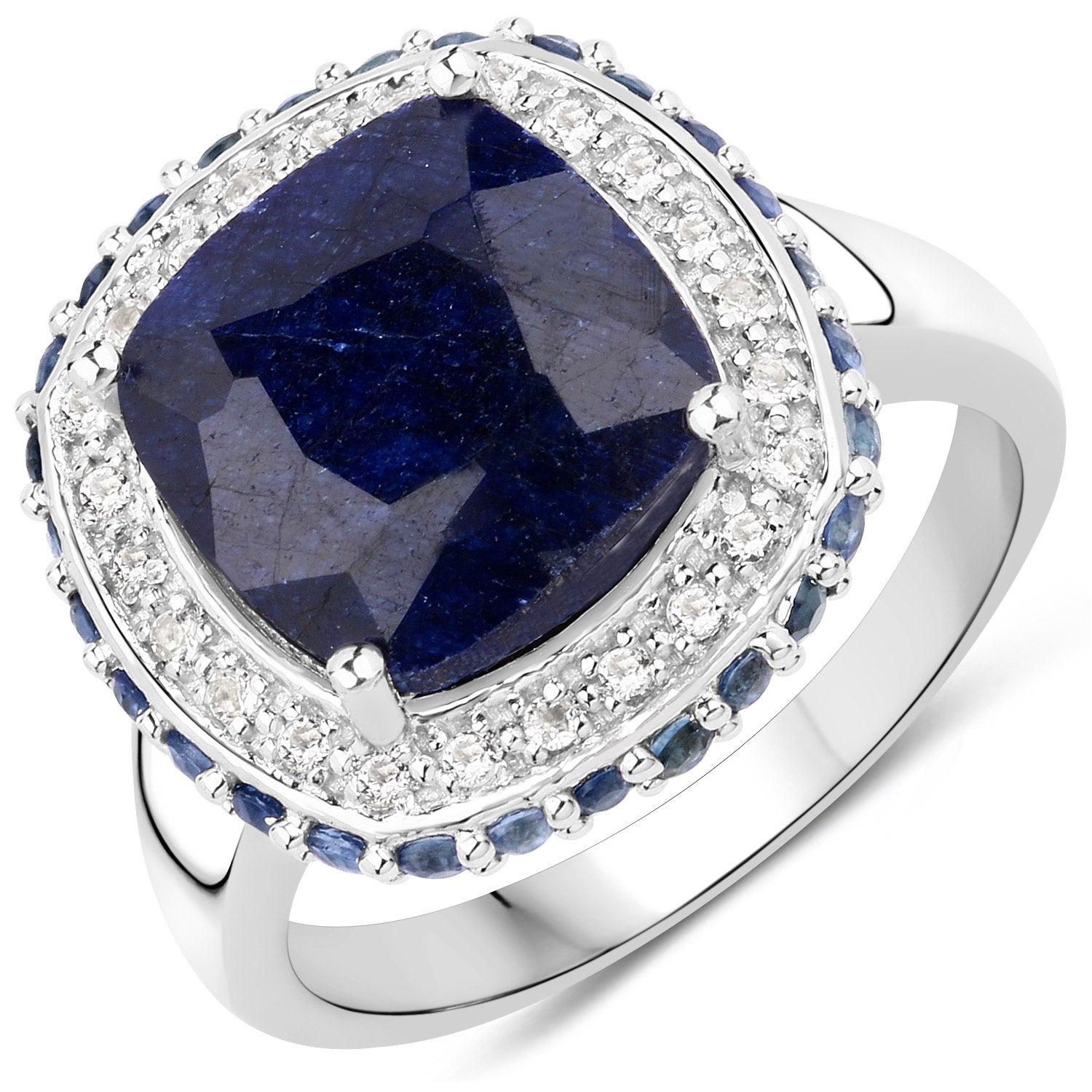 6.46 Carat Dyed Sapphire, Blue Sapphire and White Topaz .925 Sterling Silver Ring on sale at MyriadMart