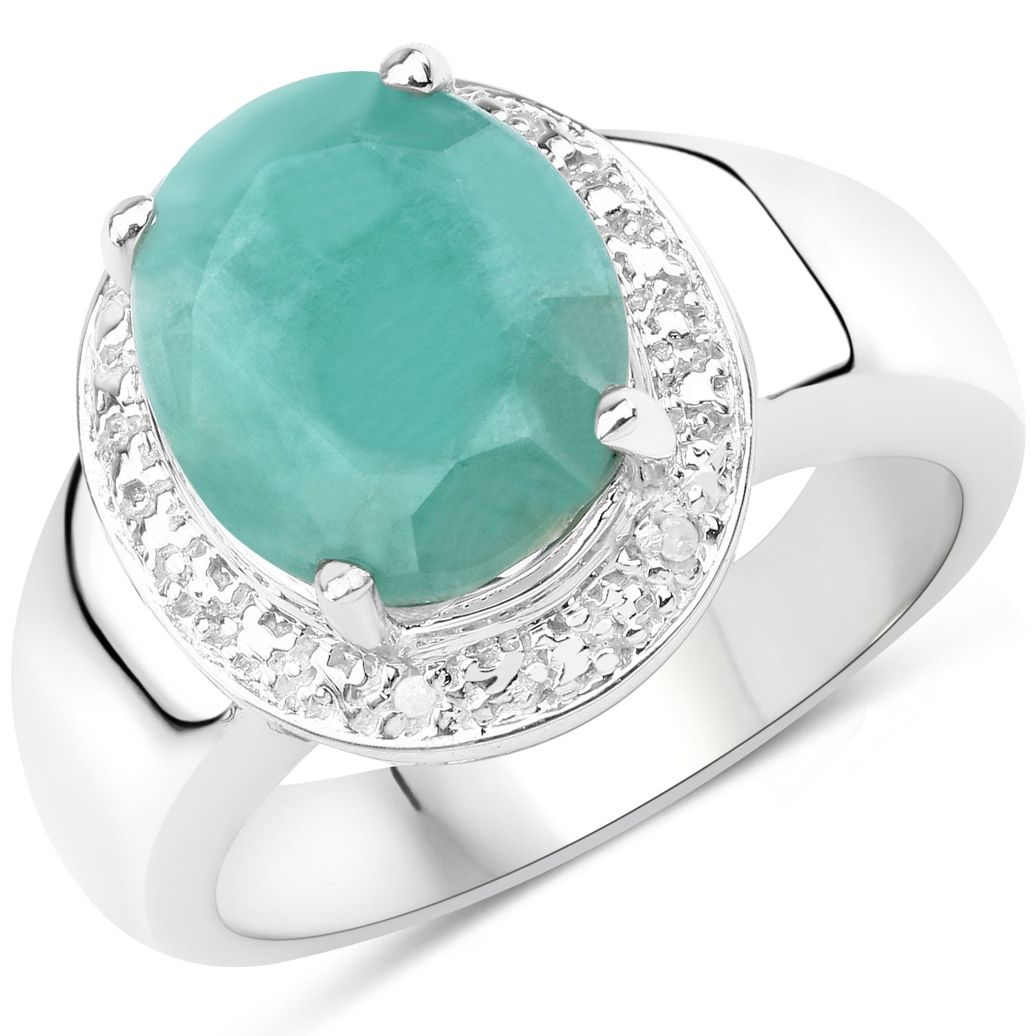 4.72 Carat Genuine Emerald and White Diamond .925 Sterling Silver Ring on sale at MyriadMart