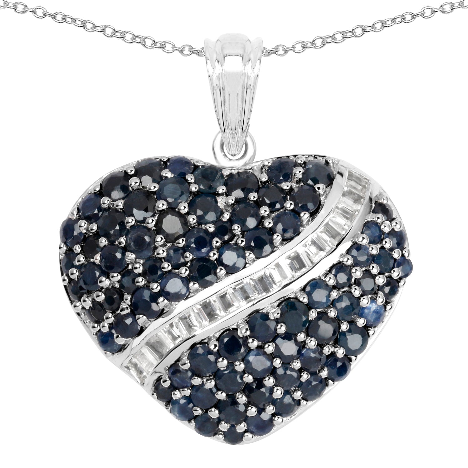 4.60 Carat Genuine Blue Sapphire and White Topaz .925 Sterling Silver Pendant on sale at MyriadMart