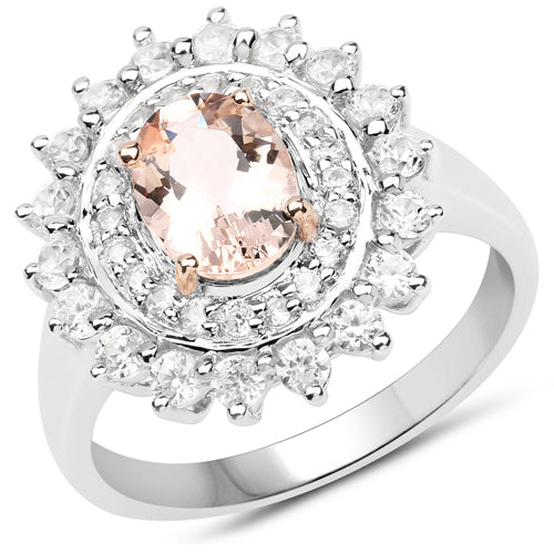 Two Tone Plated 2.30 Carat Genuine Pink Morganite and White Zircon .925 Sterling Silver Ring on sale at MyriadMart
