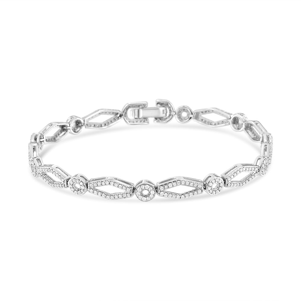 .925 Sterling Silver 1 1/2 Cttw Diamond Studded Alternating Circle and Kite-Shaped Vintage-Style Link Bracelet I-J Color, I2-I3 Clarity 7 Inch on sale at MyriadMart