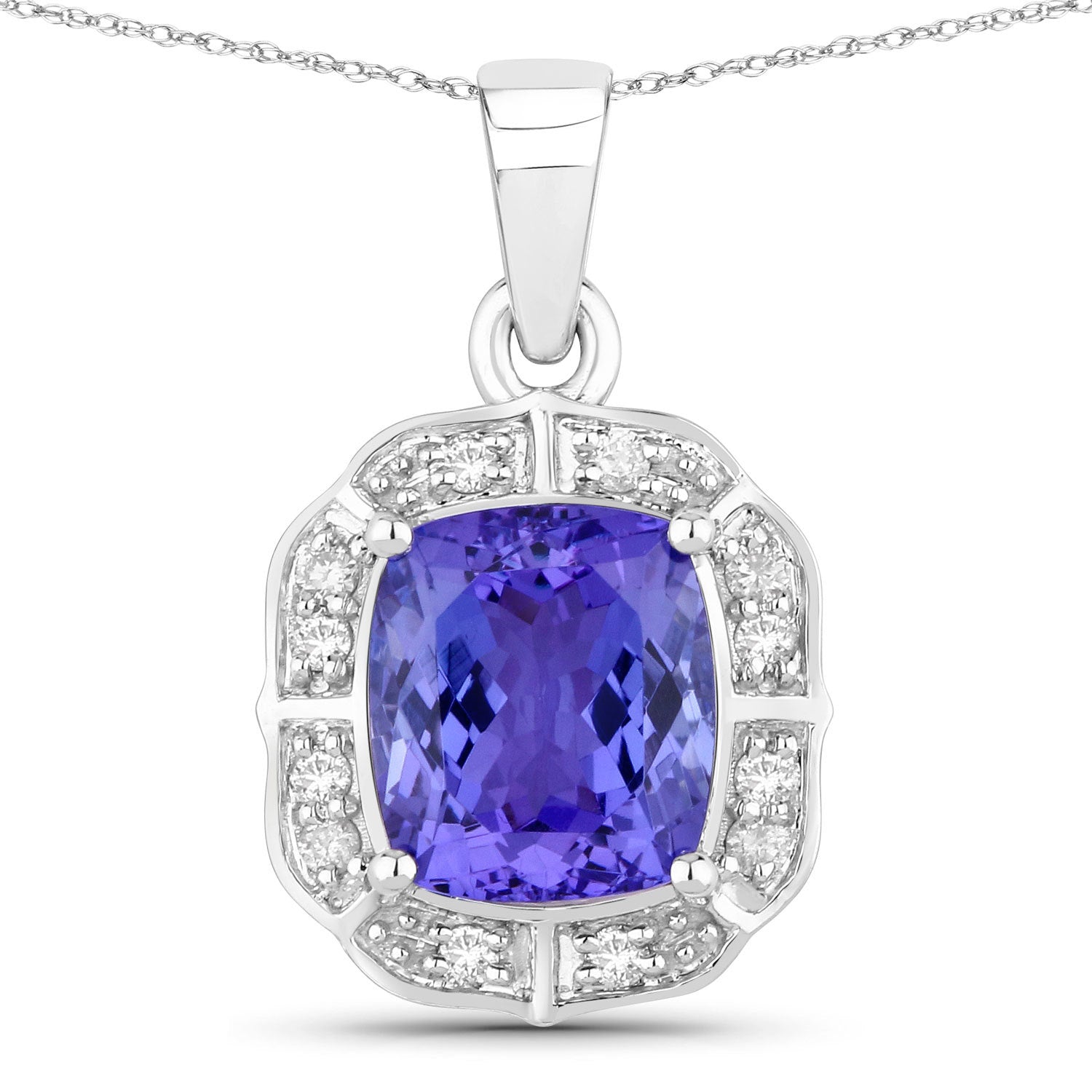 2.52 Carat Genuine Tanzanite and White Diamond 14K White Gold Pendant on sale at MyriadMart