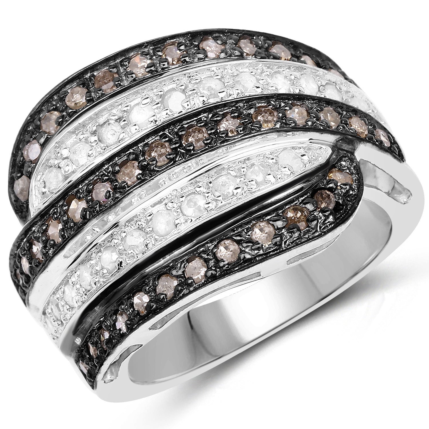 0.80 Carat Genuine Brown Diamond and White Diamond .925 Sterling Silver Ring on sale at MyriadMart
