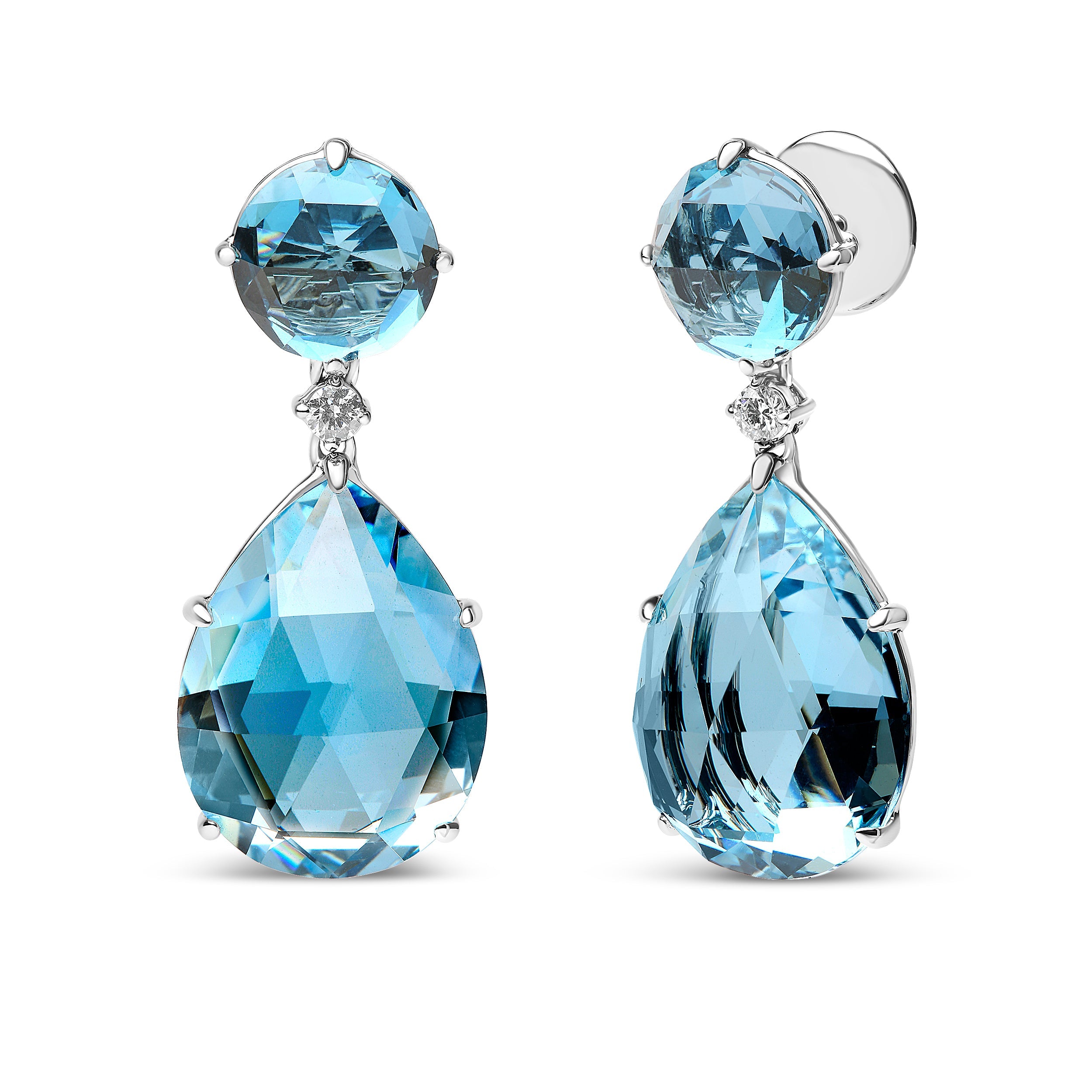18K White Gold 1/5 Cttw Diamond with Round London Blue Topaz and 20 x 15mm Pear Cut Sky Blue Topaz Gemstone Dangle Earring G-H Color, SI1-SI2 Clarity on sale at MyriadMart