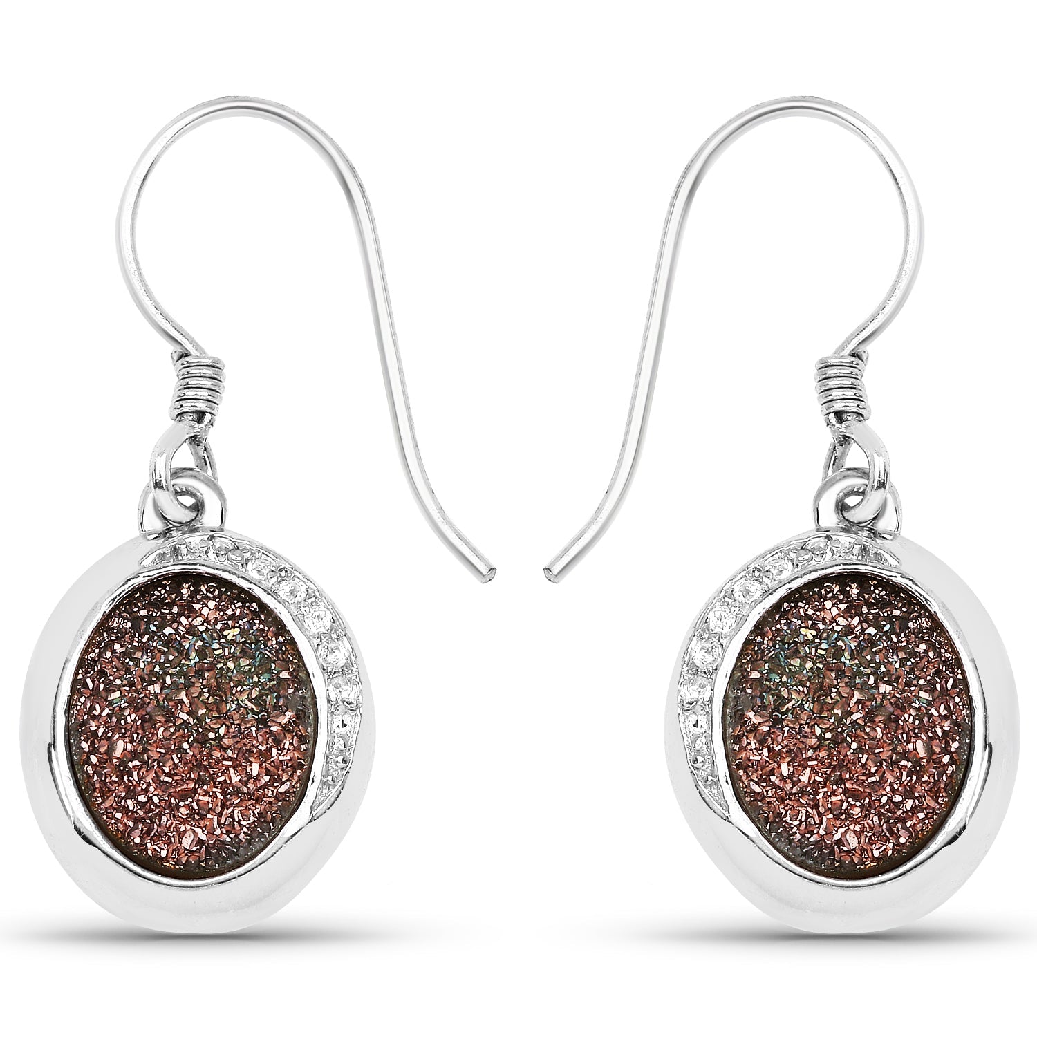 4.72 Carat Genuine Copper Bloom Drusy and White Topaz .925 Sterling Silver Earrings on sale at MyriadMart