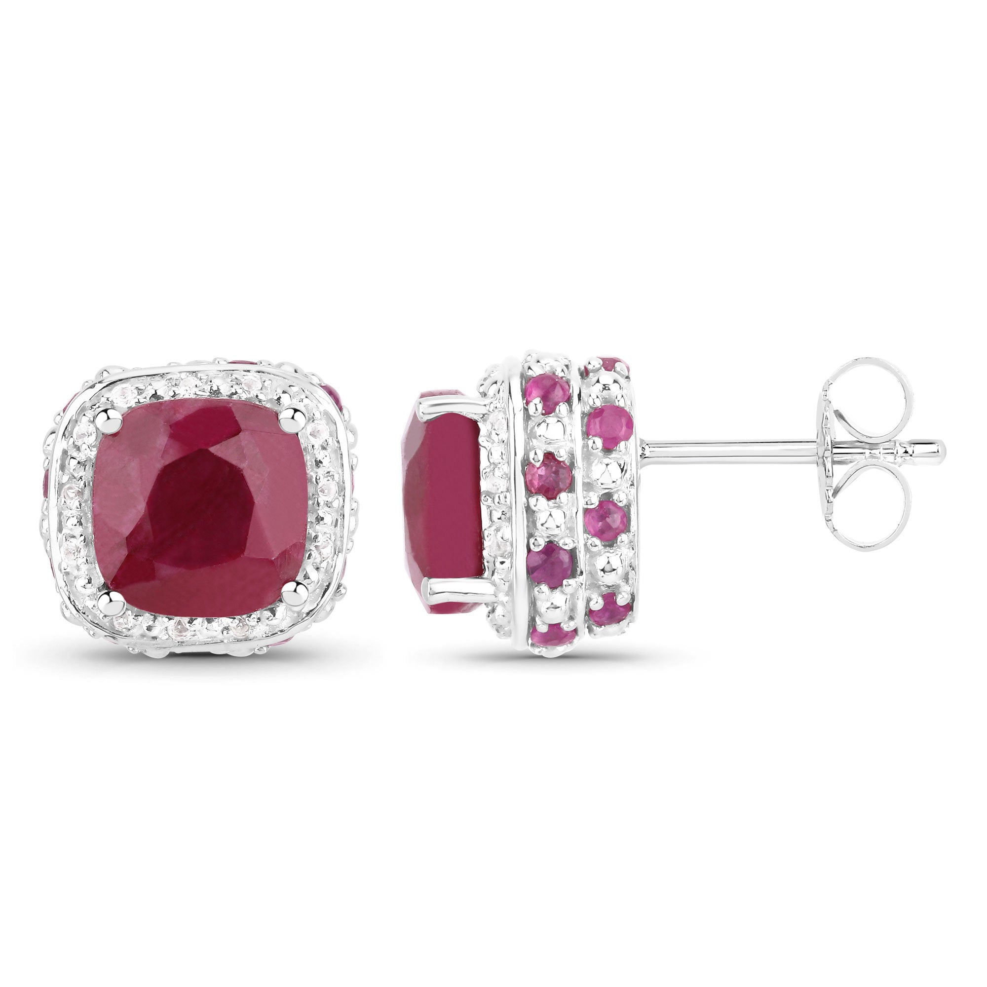 6.12 Carat Dyed Ruby, Ruby and White Topaz .925 Sterling Silver Earrings on sale at MyriadMart