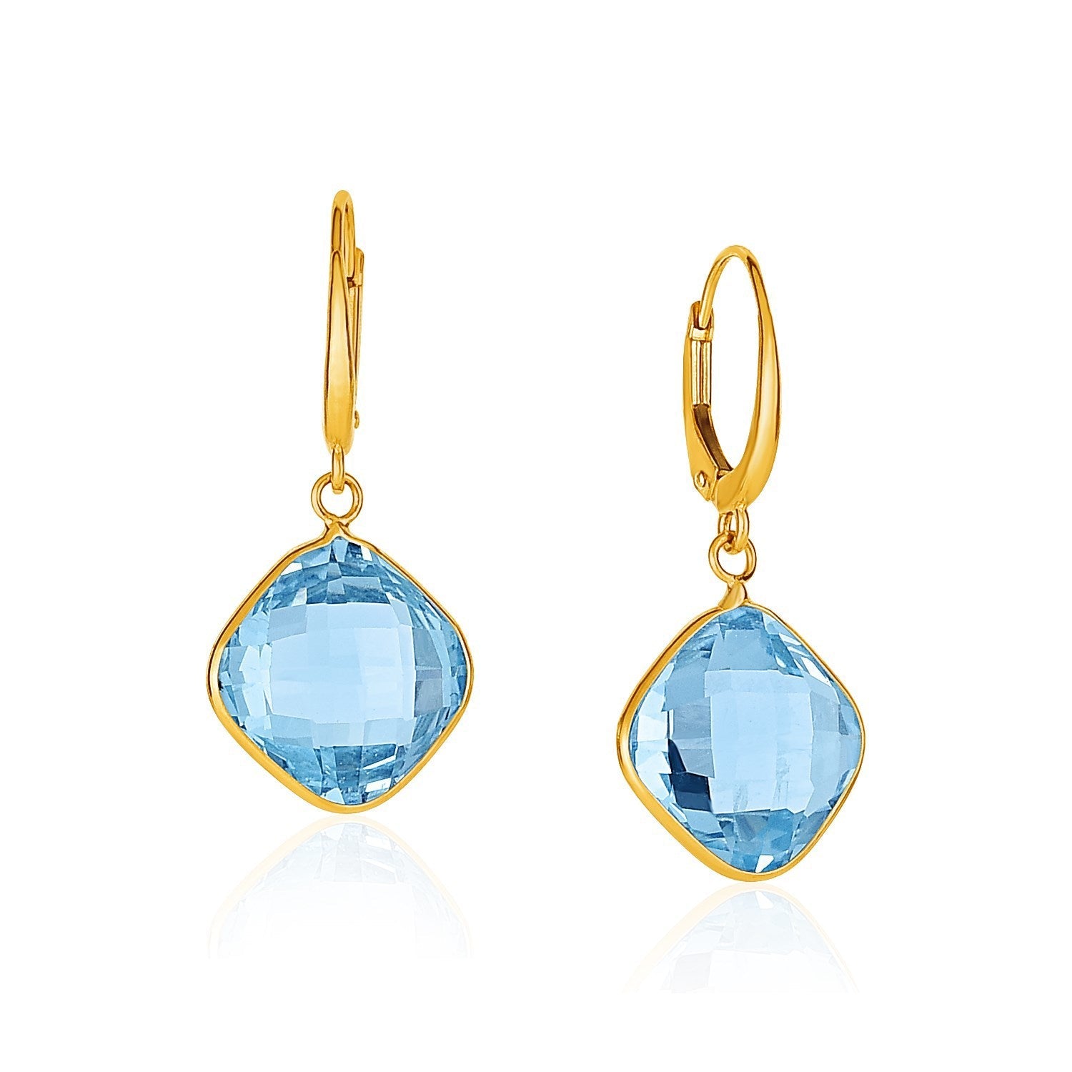 Drop Earrings with Blue Topaz Cushion Briolettes in 14k Yellow Gold on sale at MyriadMart
