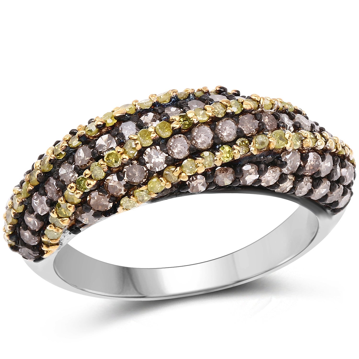 1.25 Carat Genuine Champagne Diamond and Yellow Diamond .925 Sterling Silver Ring on sale at MyriadMart