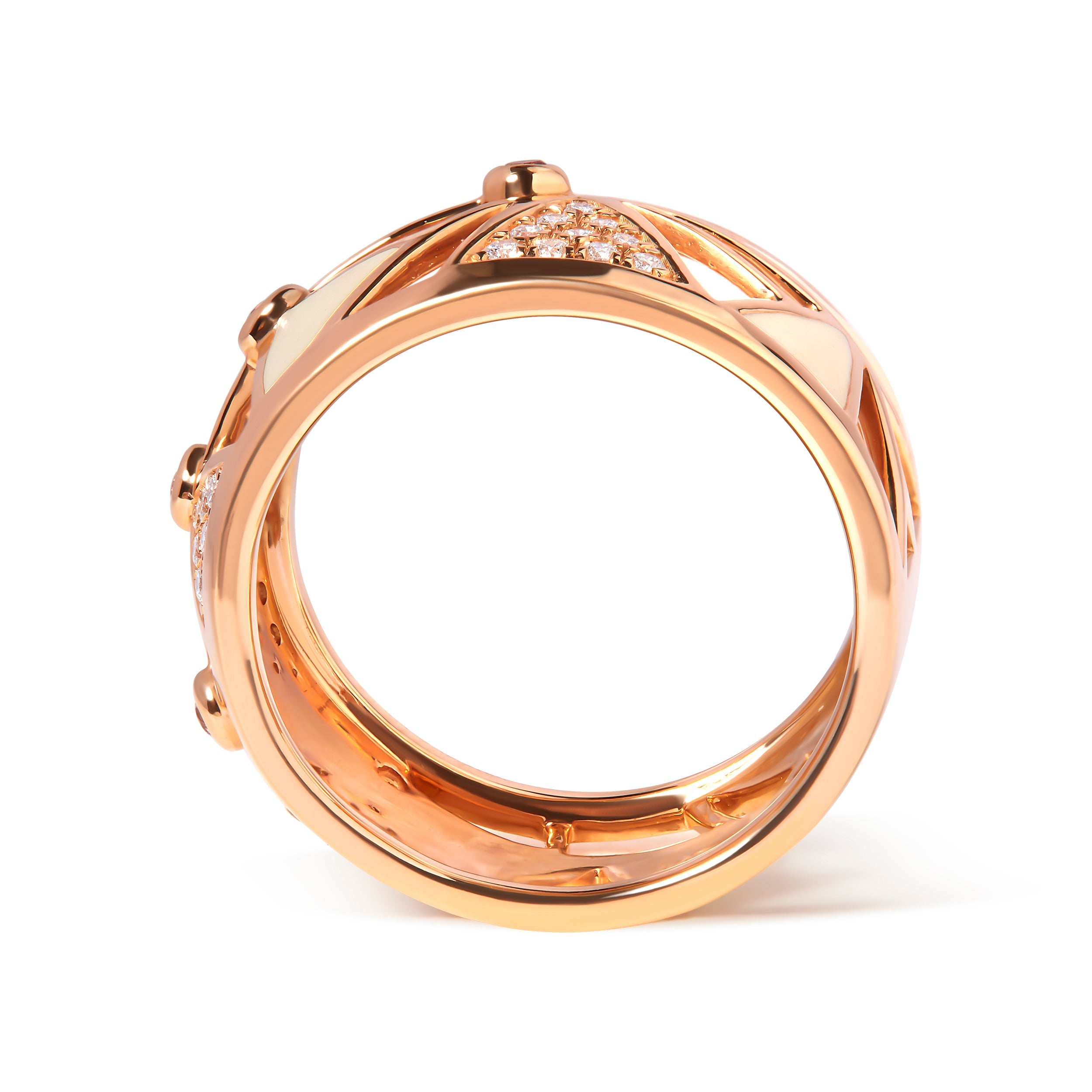 14K Rose Gold 1/3 Cttw Diamond and Pink Tourmaline Cigar Band Ring with White Enamel G-H Color, SI1-SI2 Clarity on sale at MyriadMart