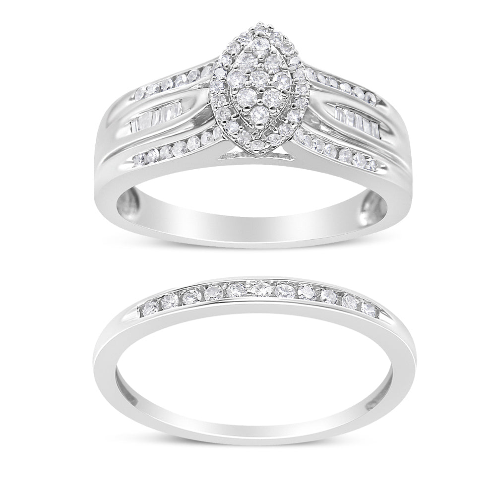 .925 Sterling Silver 1/2 Cttw Round and Baguette-Cut Diamond Engagement Bridal Set I-J Color, I1-I2 Clarity - Size 7 on sale at MyriadMart
