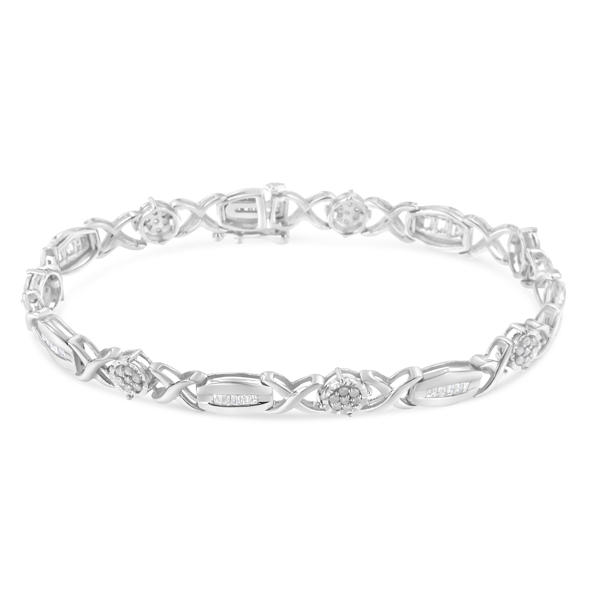 .925 Sterling Silver 1.0 Cttw Round-Cut and Baguette-Cut Diamond X-Link Bracelet I-J Color, I1-I2 Clarity - 7" on sale at MyriadMart