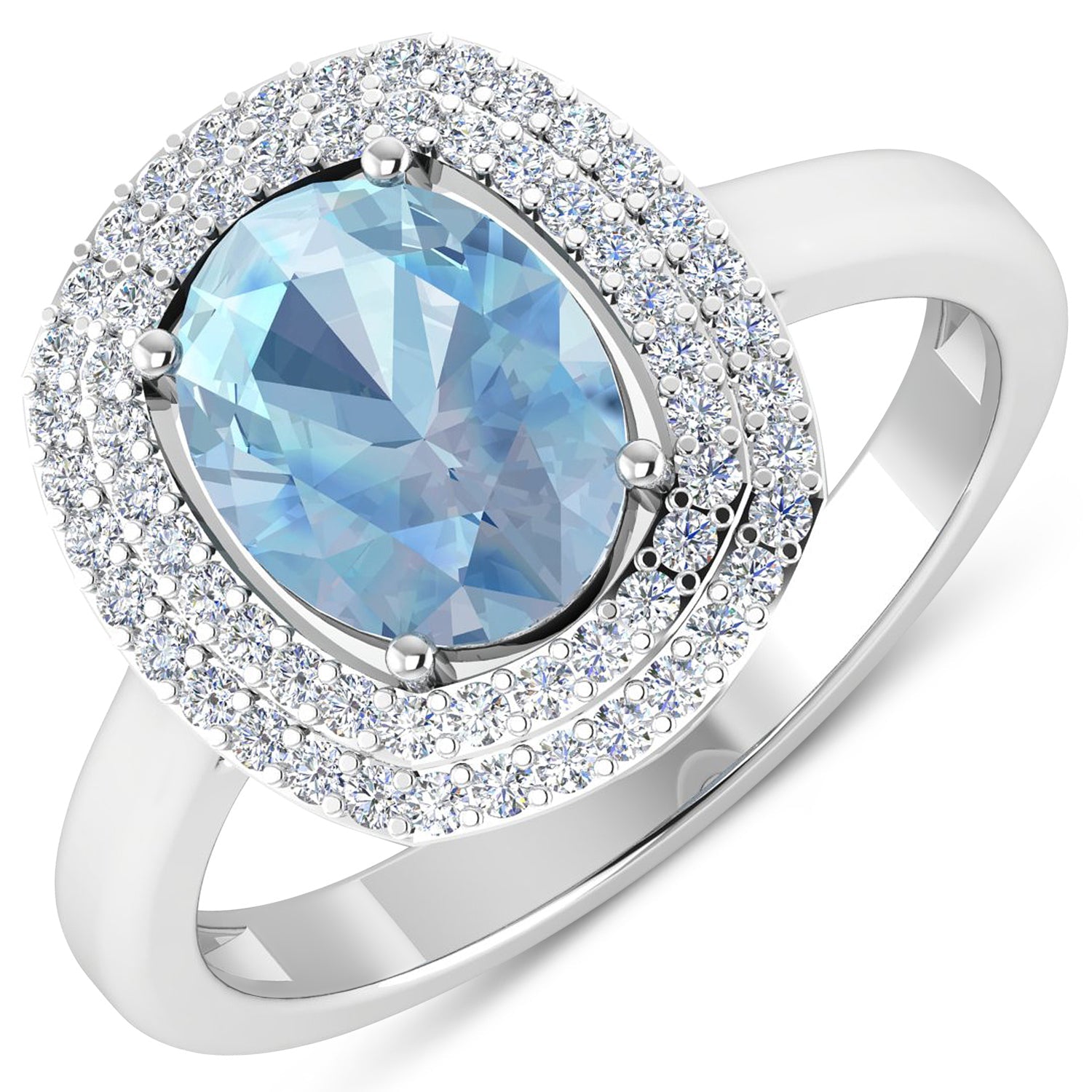1.72 Carat Genuine Aquamarine and White Diamond 14K White Gold Ring on sale at MyriadMart
