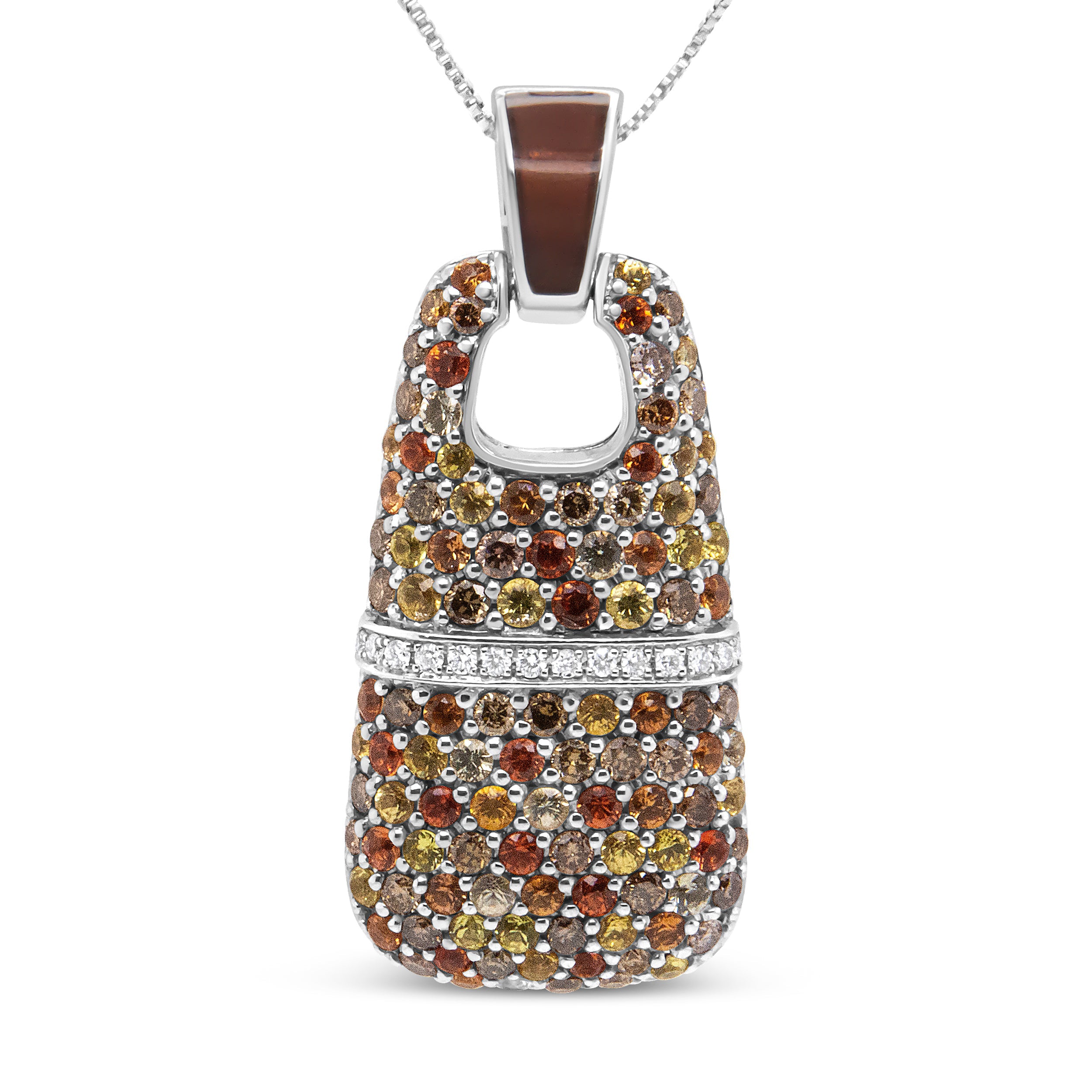 .925 Sterling Silver Brown Enamel 1 Cttw White and Brown Diamonds and 1.5mm Yellow and Orange Sapphire Gemstones Statement 18" Pendant Necklace Brown and F-G Color, VS1-VS2 Clarity on sale at MyriadMart