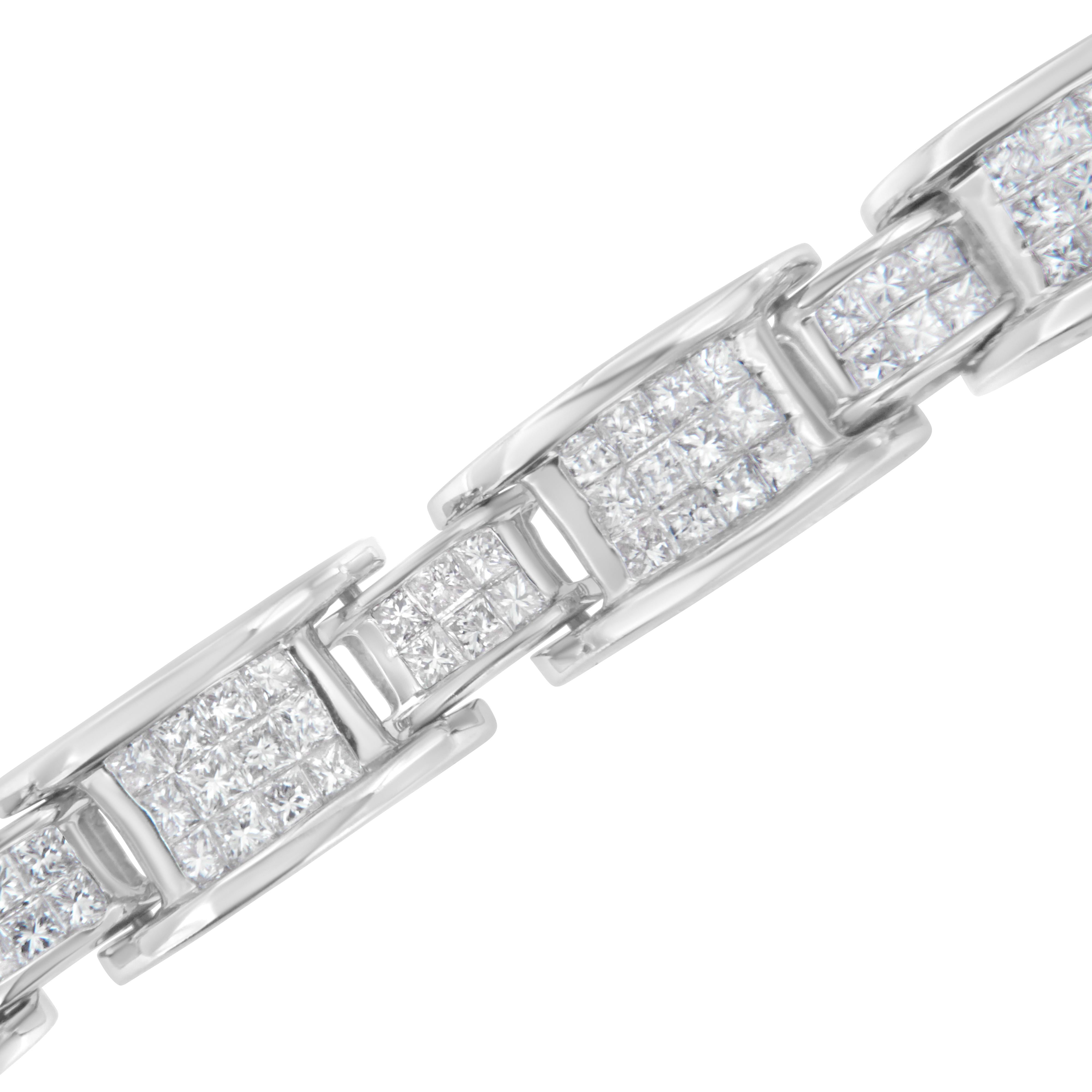 14K White Gold 5.0 Cttw Princess Cut Diamond Invisible Set Alternating Size D Shaped Links Tennis Bracelet H-I Color, SI2-I1 Clarity - 7†on sale at MyriadMart