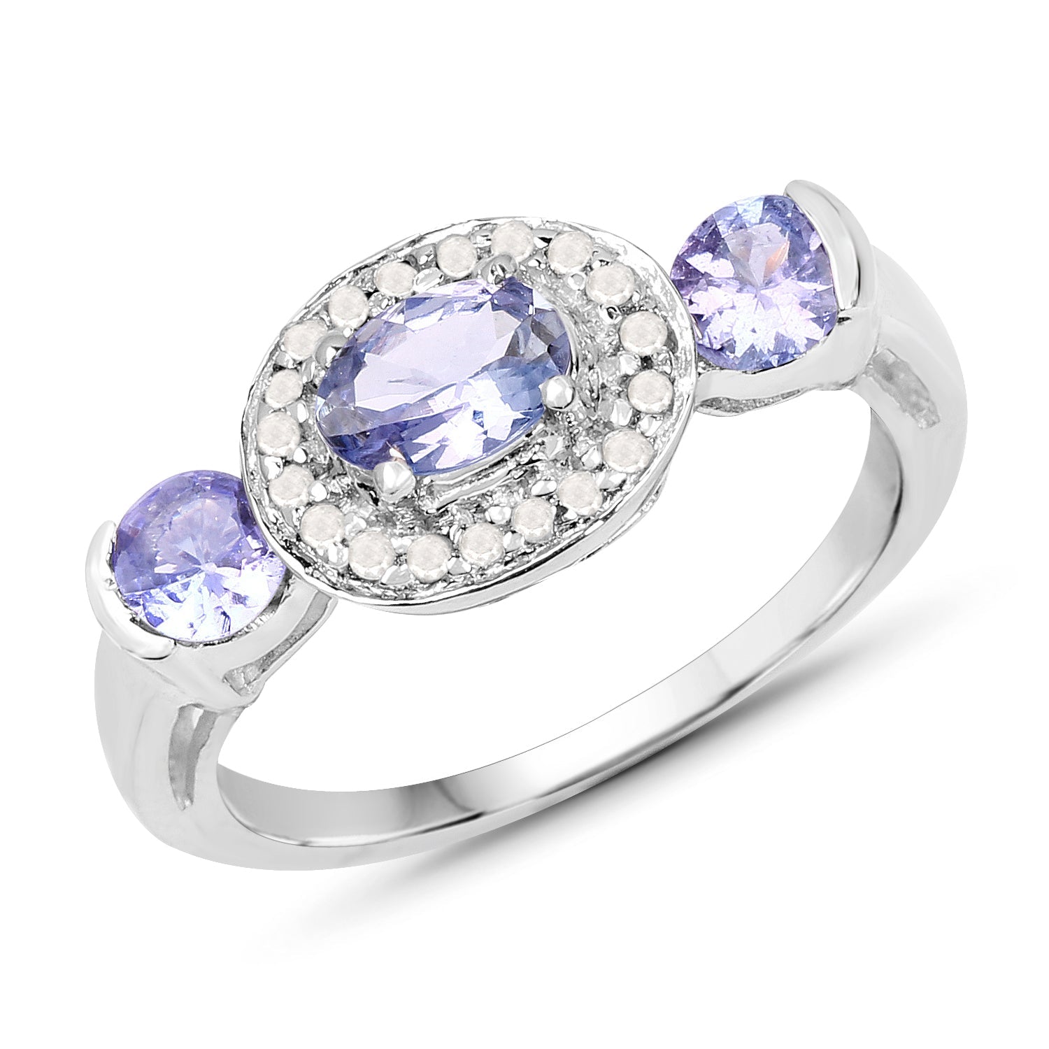 1.00 Carat Genuine Tanzanite and White Topaz .925 Sterling Silver Ring on sale at MyriadMart
