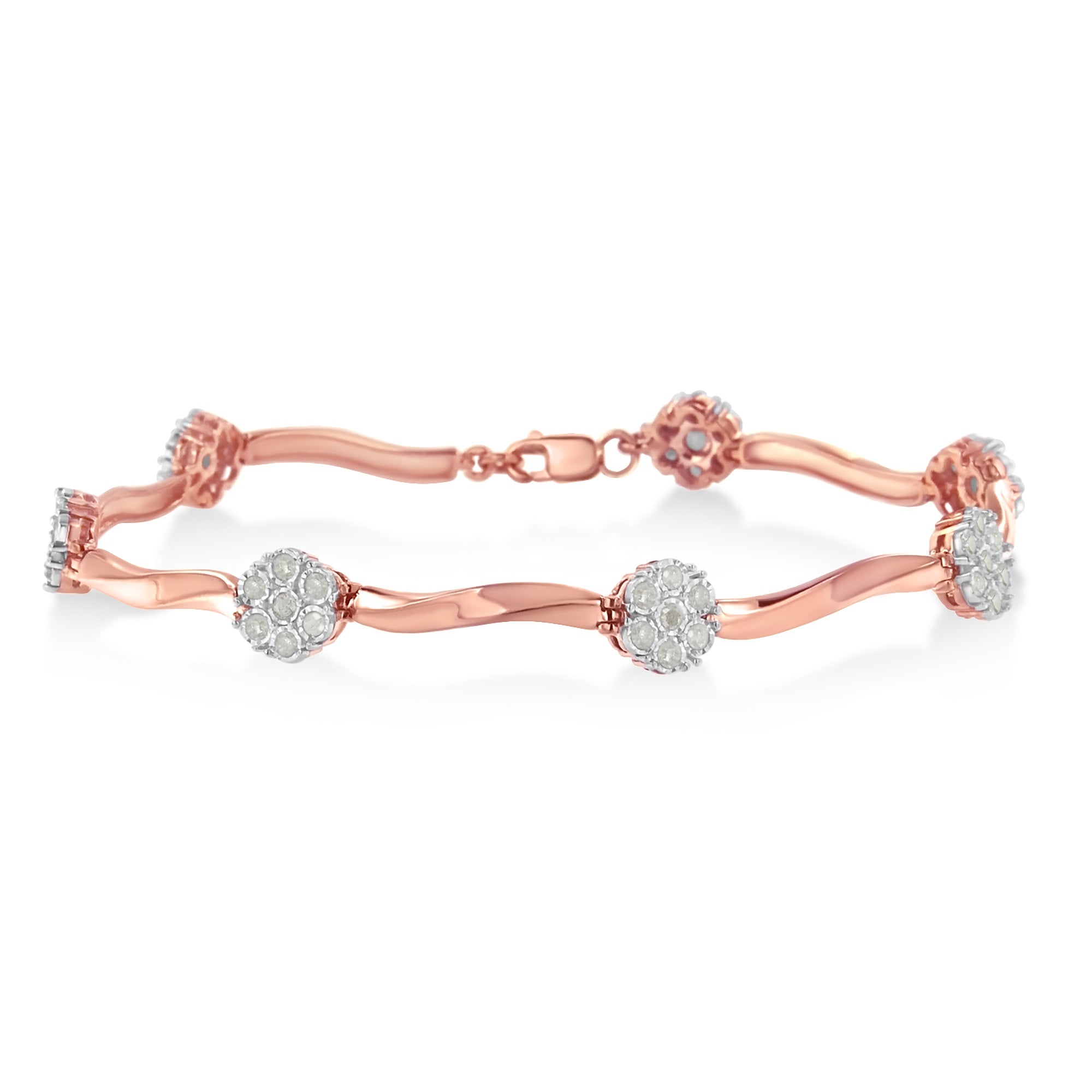 .925 10k Rose Gold Over Sterling Silver 1.0 cttw Diamond Floral Link Bracelet I-J Color,I3 Clarity on sale at MyriadMart