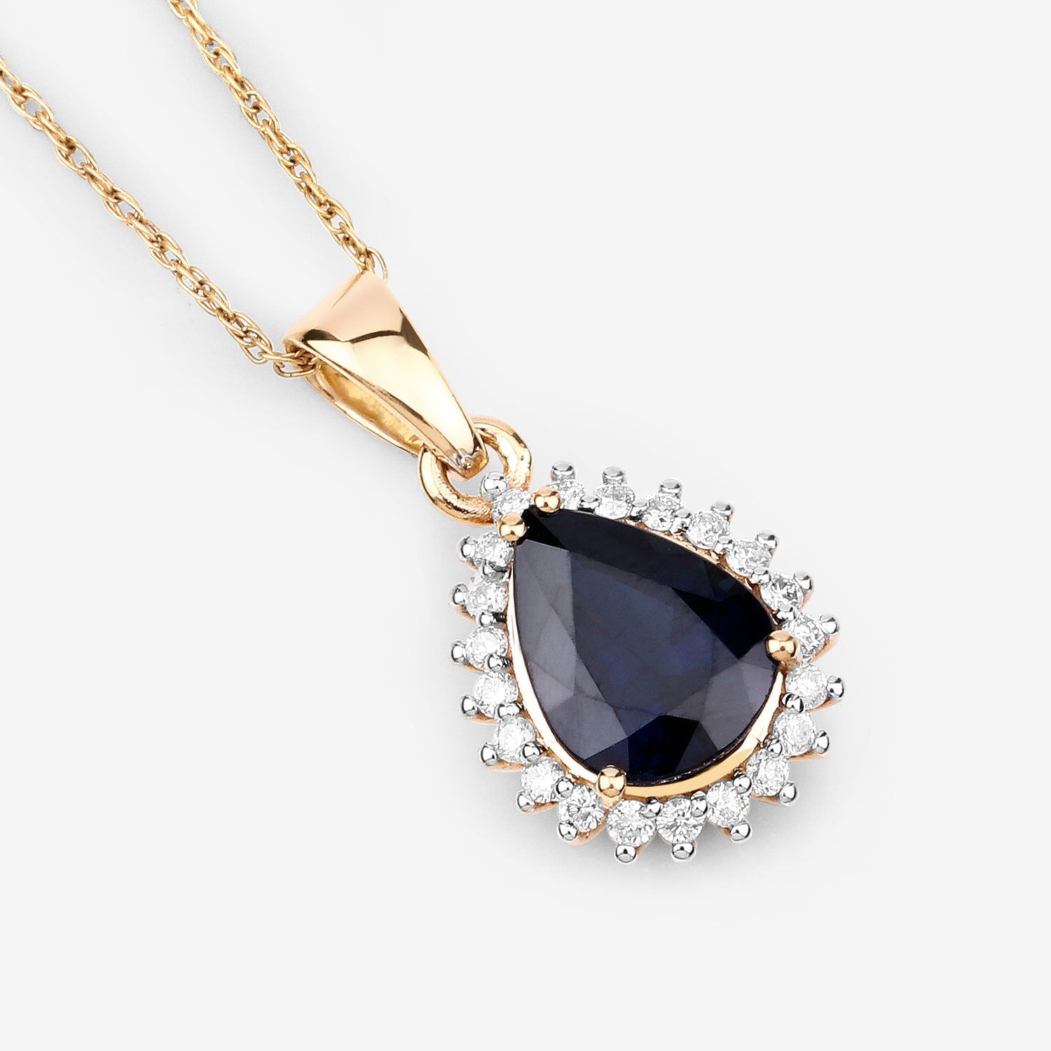 2.09 Carat Genuine Blue Sapphire and White Diamond 14K Yellow Gold Pendant on sale at MyriadMart