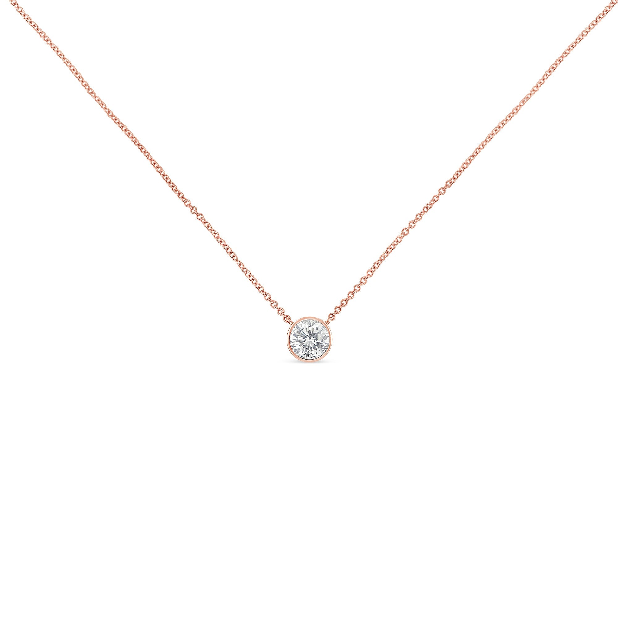 2 Micron 14K Rose Gold Plated Sterling Silver Bezel-Set Diamond Solitaire Pendant Necklace 1/3 cttw, H-I Color, I1-I2 Clarity on sale at MyriadMart