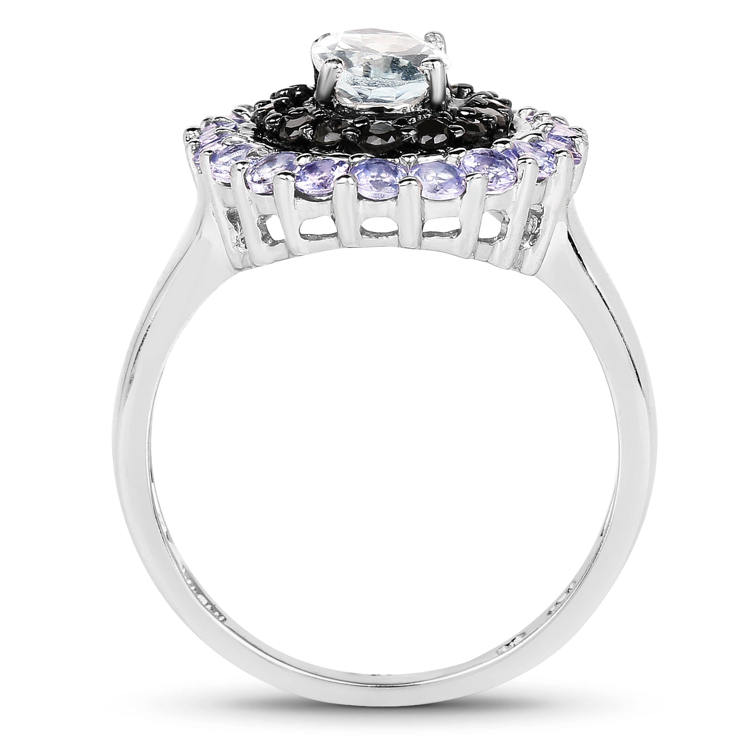 1.77 Carat Genuine Aquamarine, Black Spinel and Tanzanite .925 Sterling Silver Ring on sale at MyriadMart