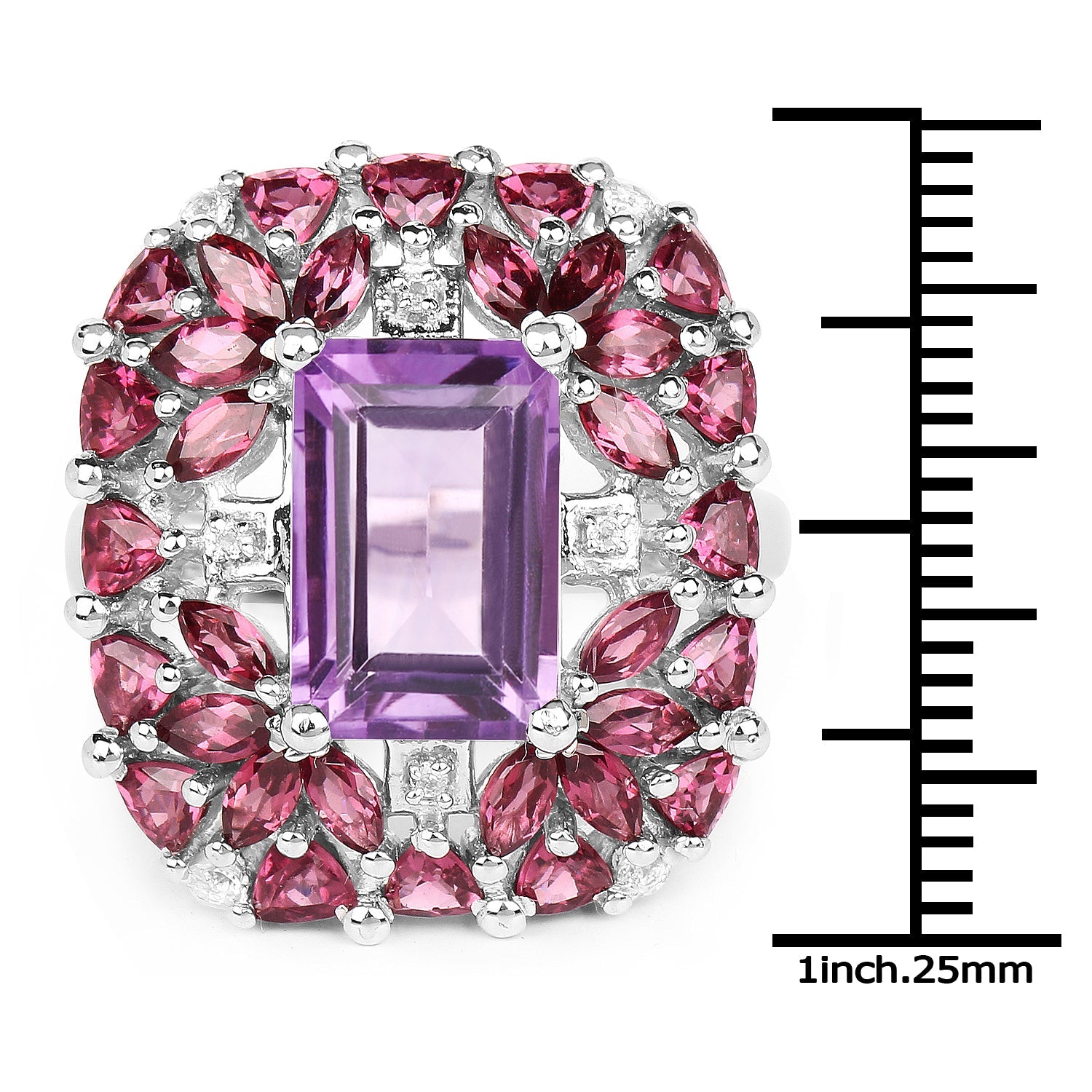 7.59 Carat Genuine Pink Amethyst, Rhodolite and White Topaz .925 Sterling Silver Ring on sale at MyriadMart
