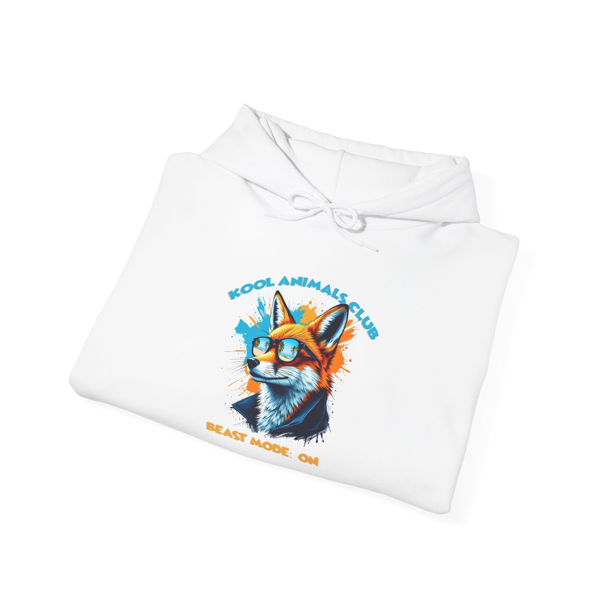 Kool Animals Club Hoodie with Cool Fox in Sunglasses and ‘Beast Mode On’ Design, Unisex Sweatshirt for Animal Lovers, Casual Streetwear, Perfect Gift for Holidays - MyriadMart