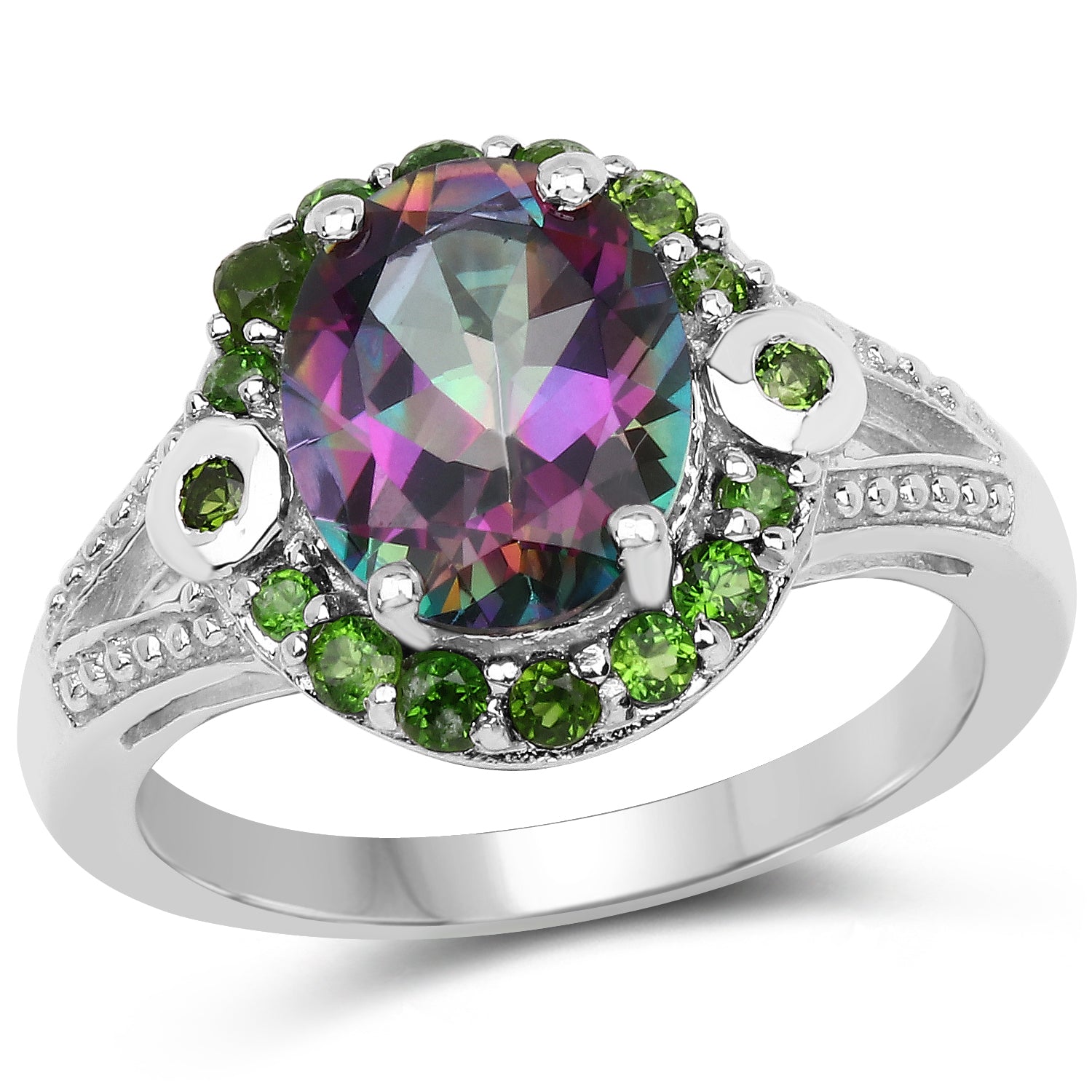 3.92 Carat Genuine Mystic Quartz& Chrome Diopside .925 Sterling Silver Ring on sale at MyriadMart