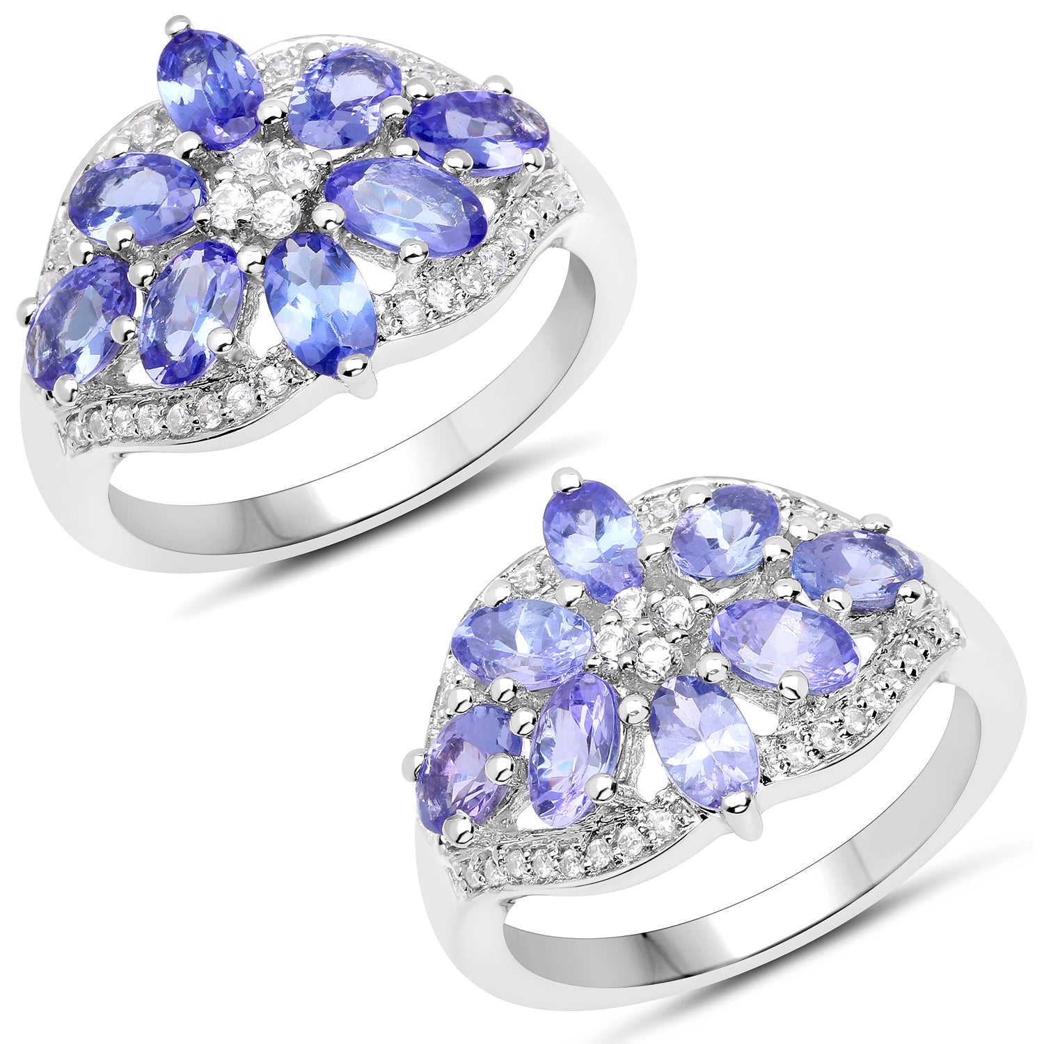 2.27 Carat Genuine Tanzanite and White Zircon .925 Sterling Silver Ring on sale at MyriadMart