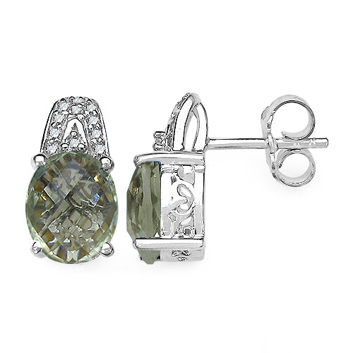 5.25 Carat Genuine Green Amethyst and 0.15 ct.t.w Genuine Diamond Accents Sterling Silver Earrings on sale at MyriadMart