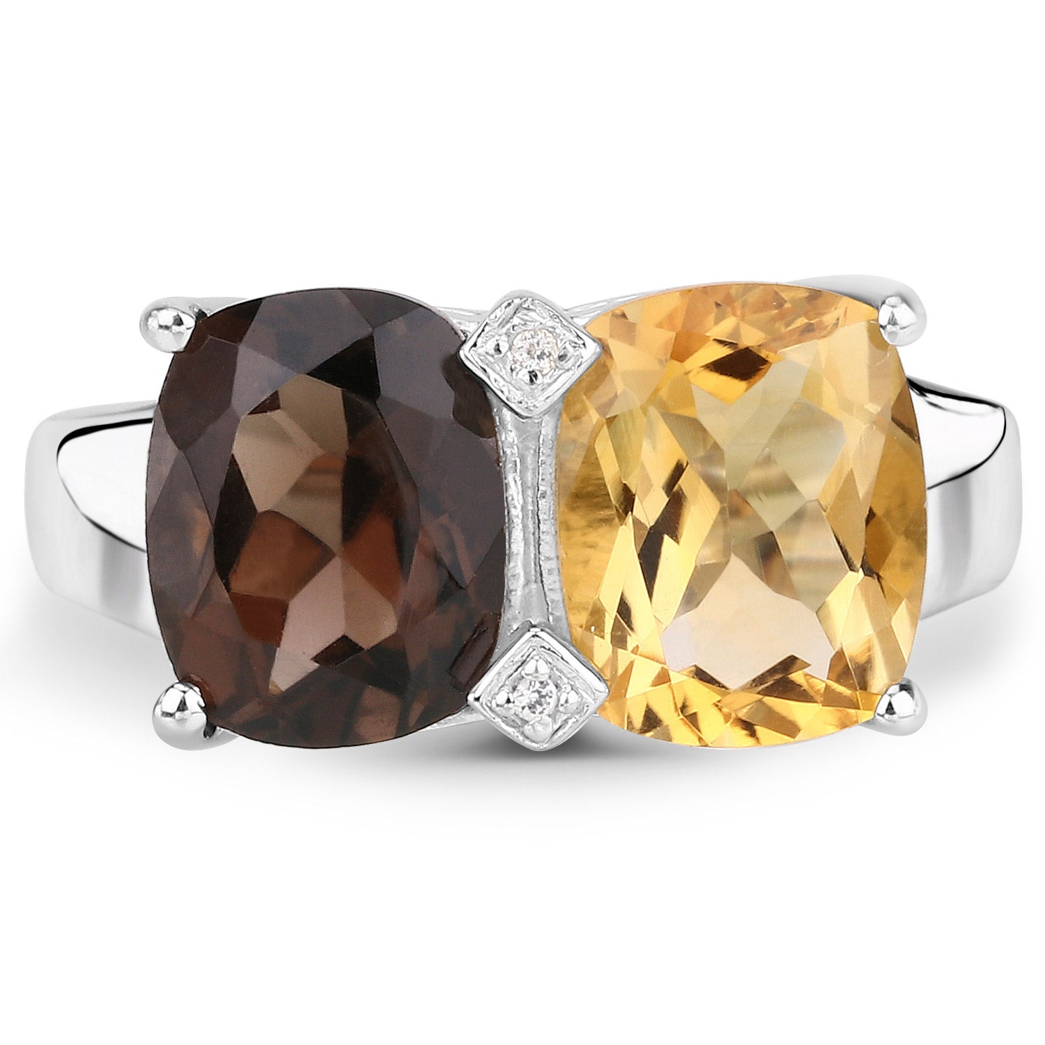 5.01 Carat Genuine Smoky Quartz, Citrine and White Sapphire .925 Sterling Silver Ring on sale at MyriadMart