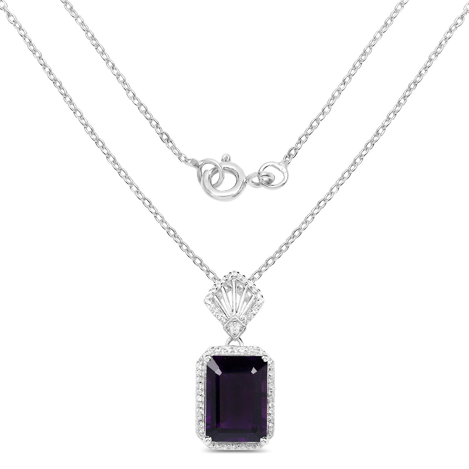 7.37 Carat Genuine Amethyst and White Zircon .925 Sterling Silver Pendant on sale at MyriadMart