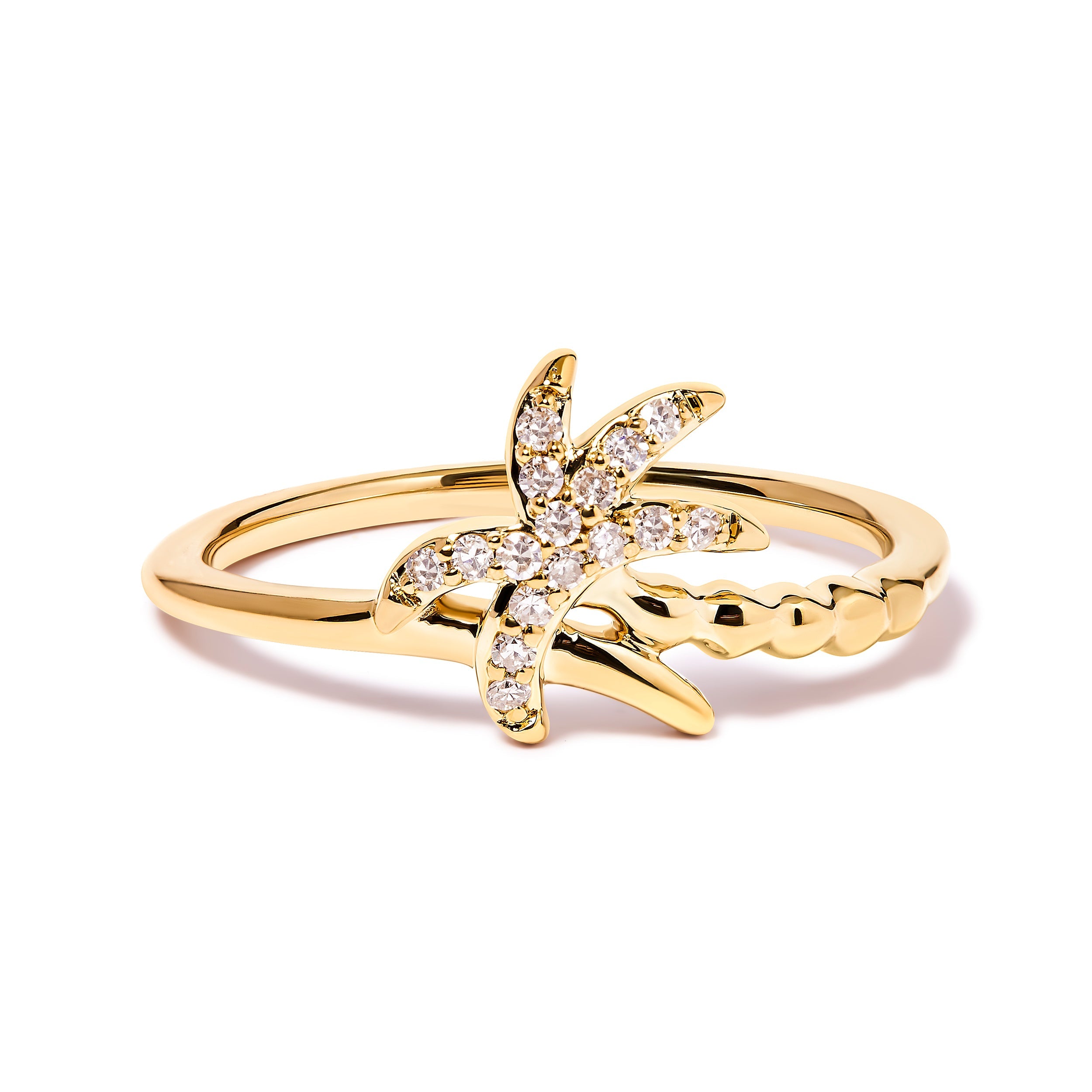 10K Yellow Gold 1/10 Cttw Diamond Palm Tree Statement Ring H-I Color, I1-I2 Clarity - Ring Size 7 on sale at MyriadMart
