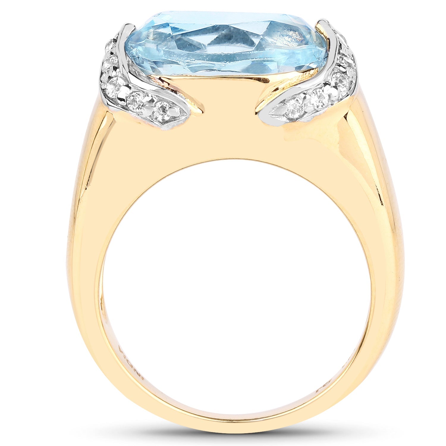 14K Yellow Gold Plated 6.56 Carat Genuine Blue Topaz and White Topaz .925 Sterling Silver Ring on sale at MyriadMart