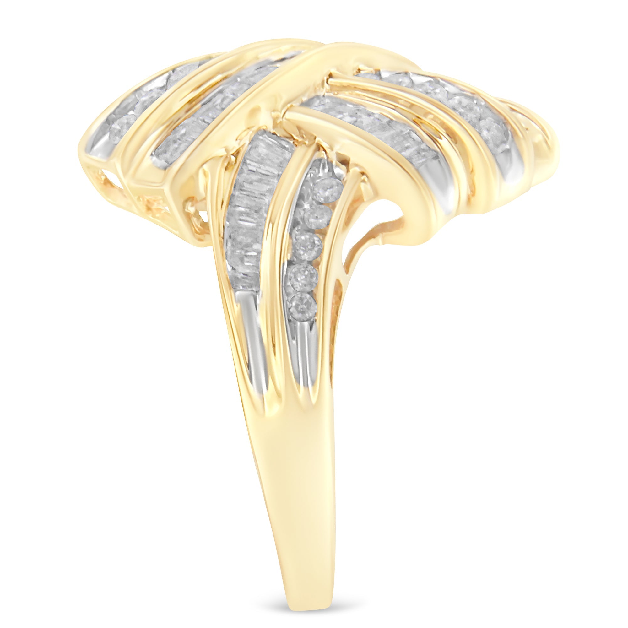 10K Yellow Gold Diamond Bypass Cocktail Ring 1 1/5 Cttw, I-J Color, I2-I3 Clarity - Size 8 on sale at MyriadMart