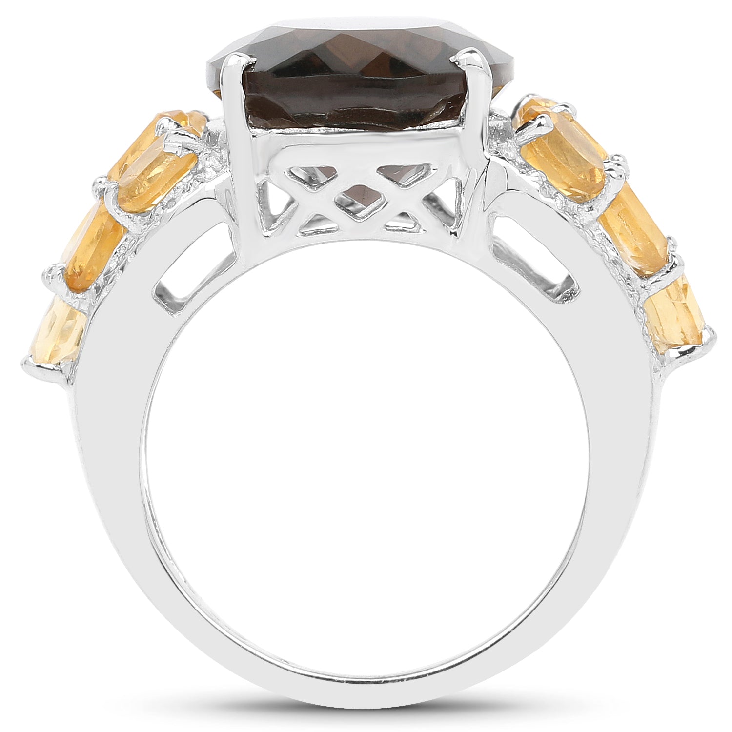 9.74 Carat Genuine Smoky Quartz, Citrine & White Topaz .925 Sterling Silver Ring on sale at MyriadMart