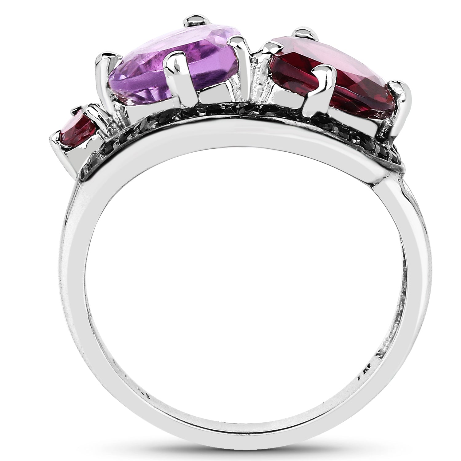 4.07 Carat Genuine Amethyst, Rhodolite & Black Spinel .925 Sterling Silver Ring on sale at MyriadMart