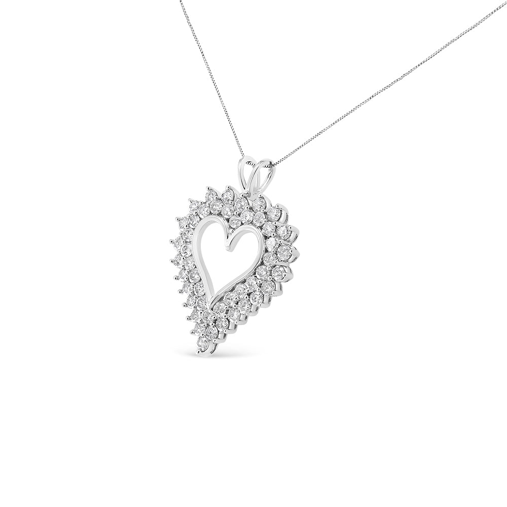 .925 Sterling Silver 4 Cttw Round-Cut Double Row Composite Diamond Heart 18" Pendant Necklace K-L Color, I1-I2 Clarity on sale at MyriadMart